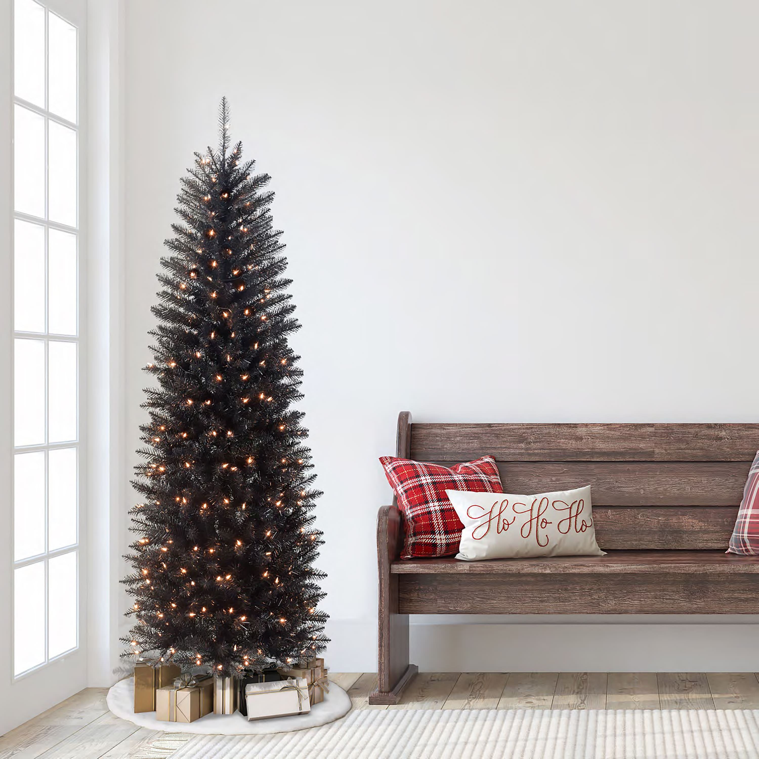 6.5ft. Pre-Lit Black Pencil Fraser Fir Artificial Christmas Tree, Clear Lights