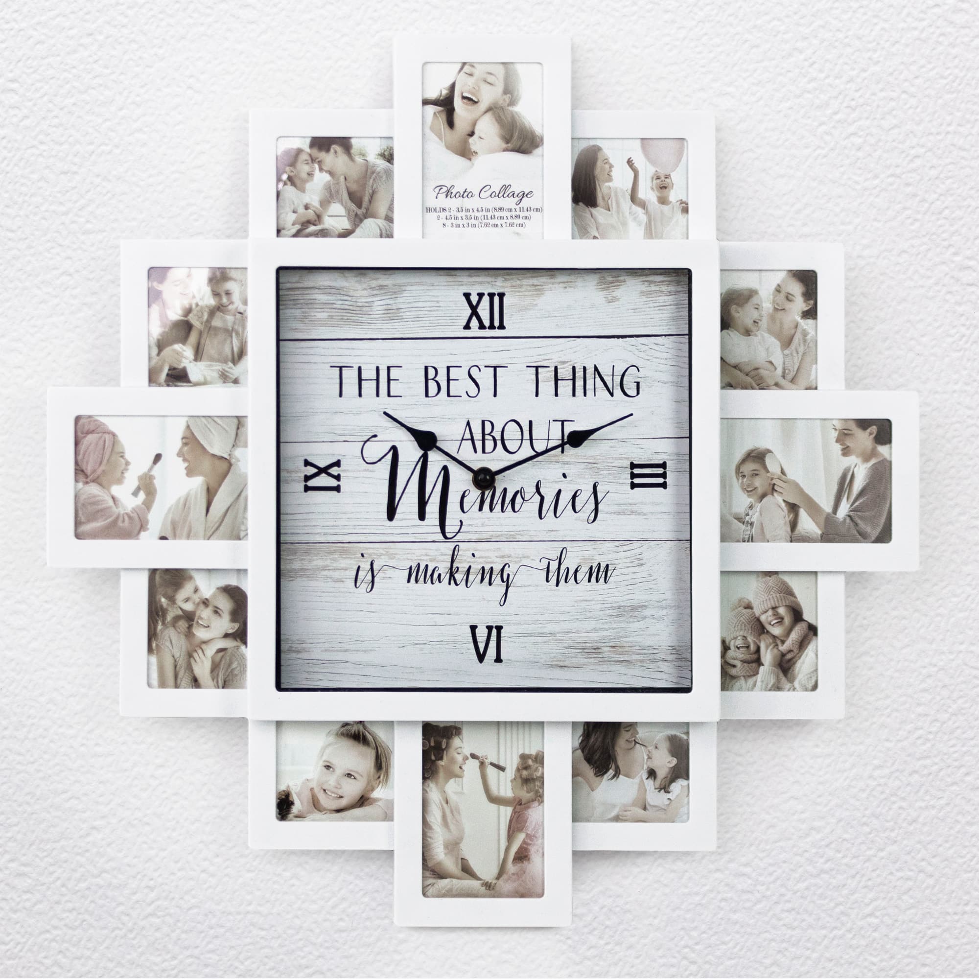 White Farmhouse Shabby-Chic &#x22;Memories&#x22; Picture Frame Wall Collage Clock