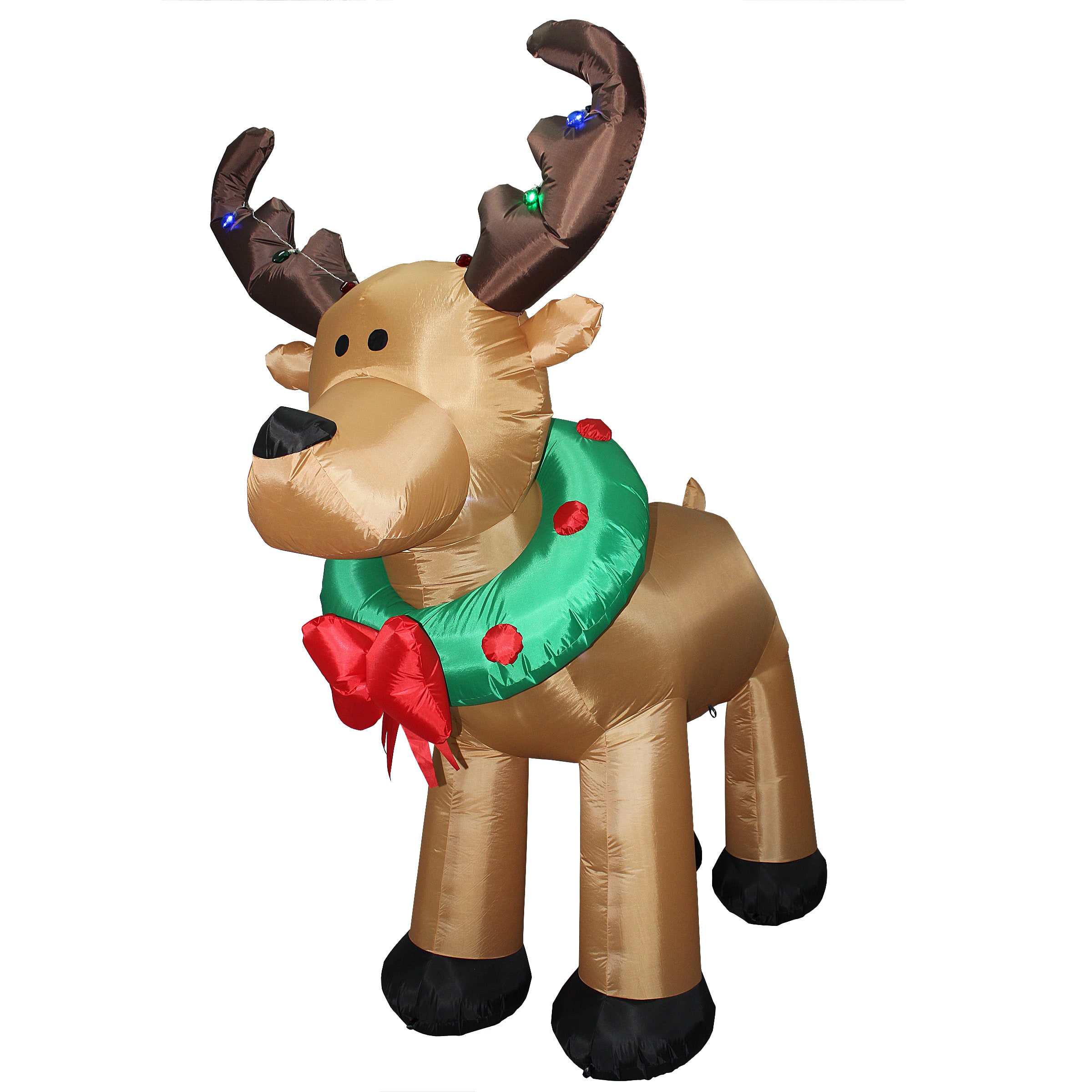 8ft. Pre-Lit Inflatable Reindeer with Wreath &#x26; Multicolor LED Lights