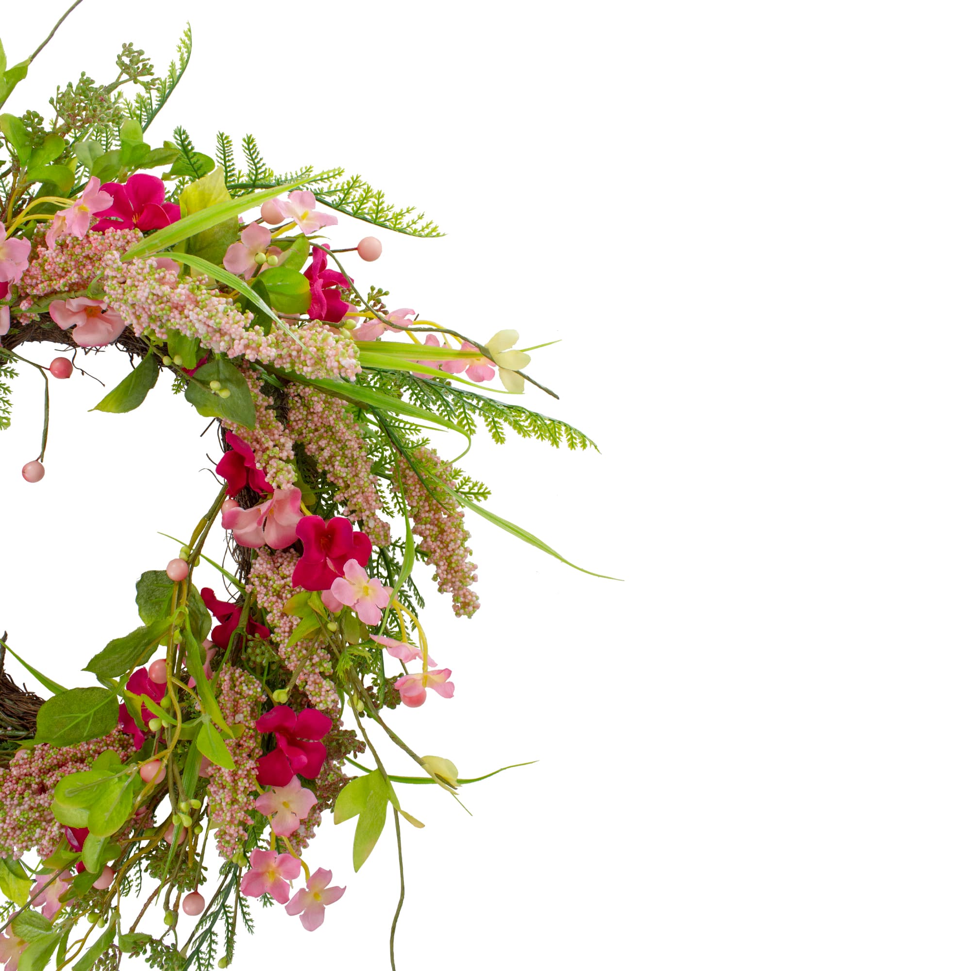 21" Pink Spring Floral Foliage & Berry Twig Wreath