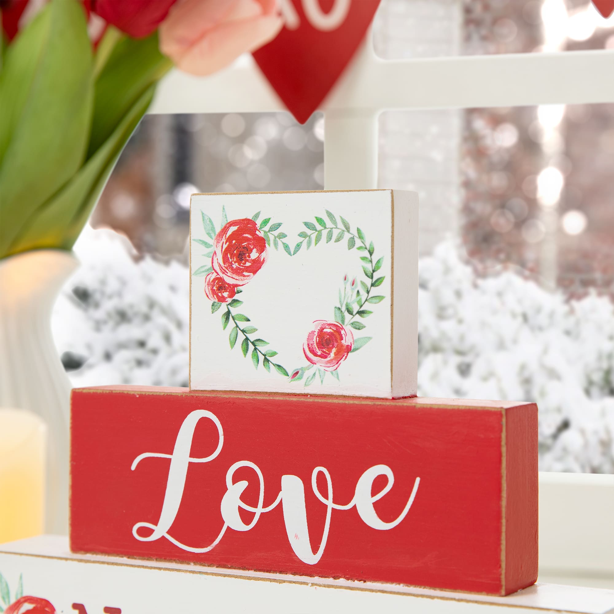 Glitzhome&#xAE; 9.5&#x22; Valentine&#x27;s Wooden Block Tabletop Sign