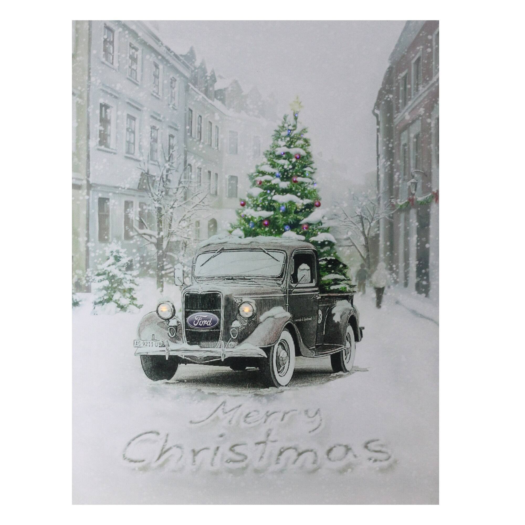 LED Lighted Ford Truck Merry Christmas Canvas Wall Art