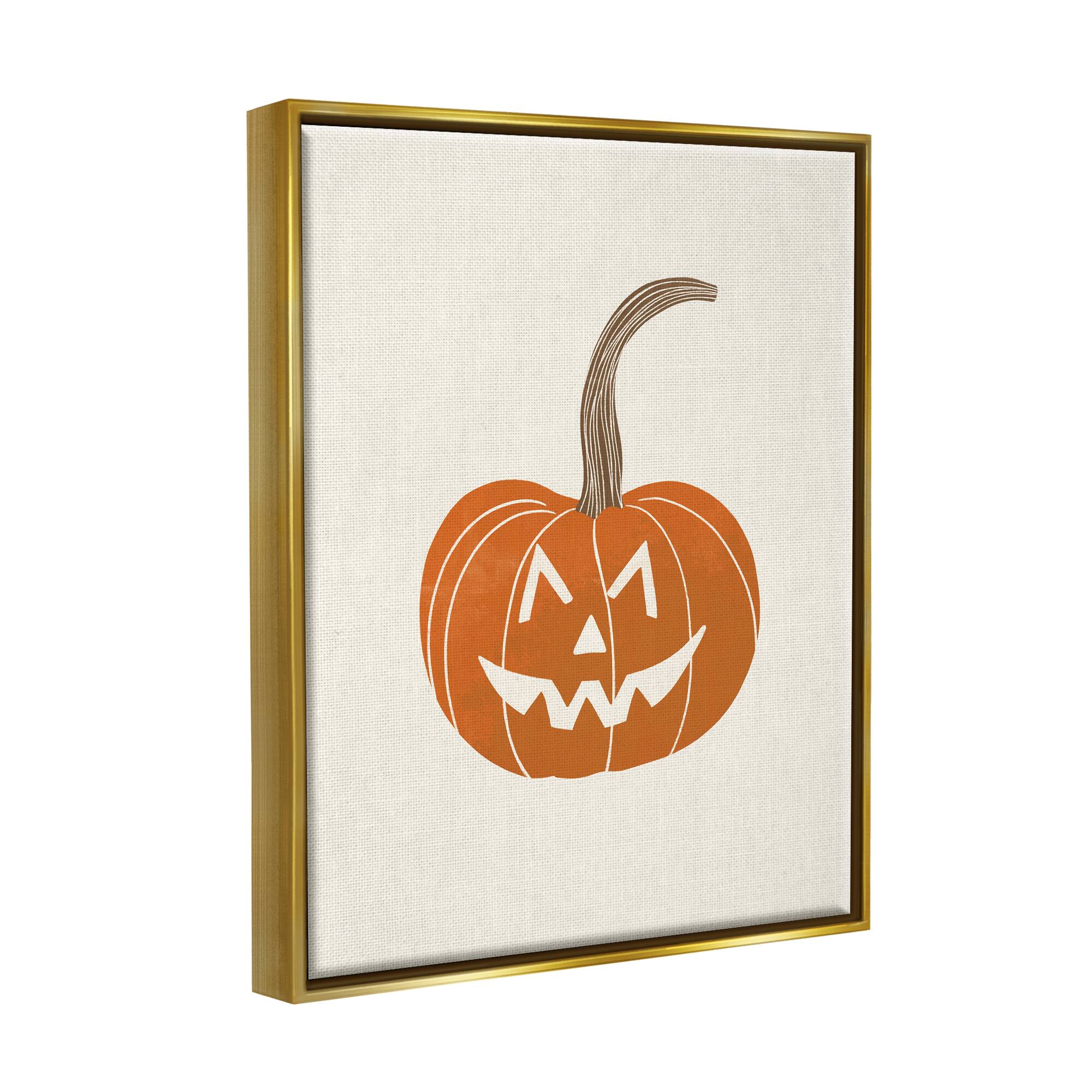 Stupell Industries Casual Jack-o-Lantern Smile Framed Floater Canvas Wall Art