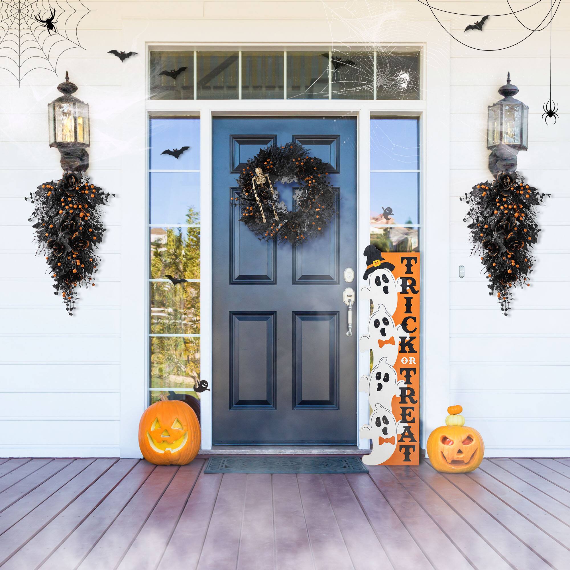 Glitzhome&#xAE; 28&#x22;H Halloween Black Rose and Berry Swag with Hanger