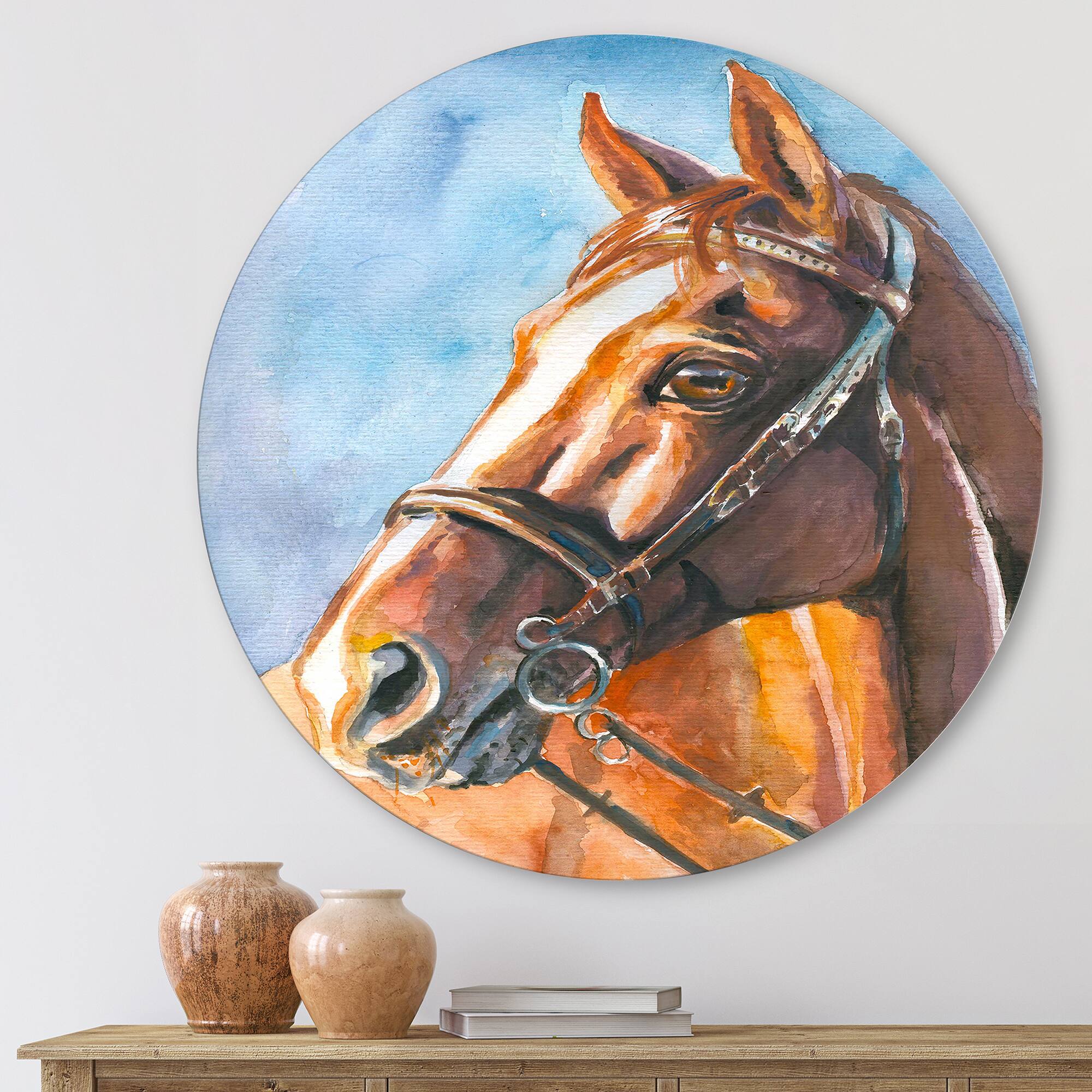 Designart - Portrait of A Brown Horse - Farmhouse Metal Circle Wall Art