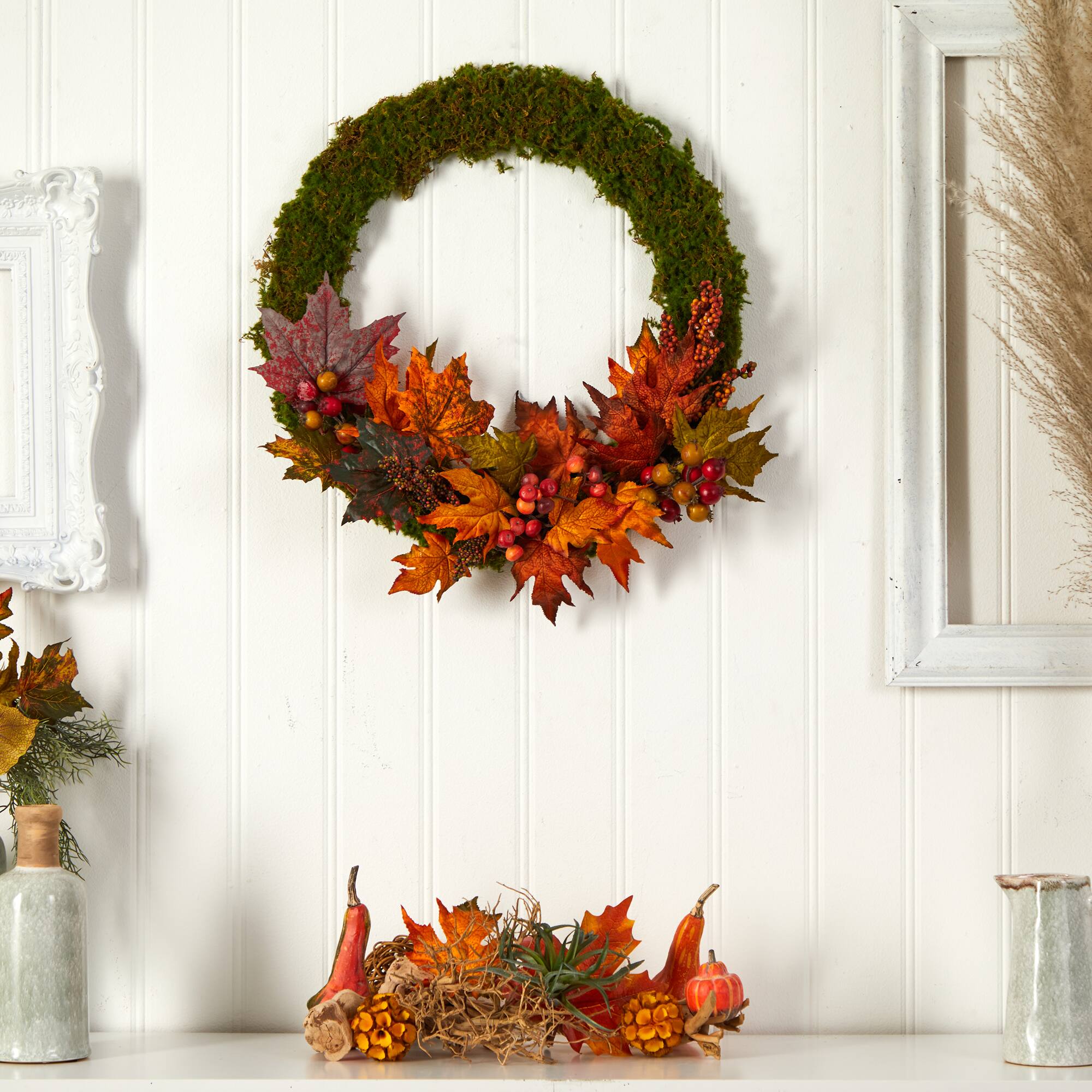 20&#x22; LED Fall Maple Leaf &#x26; Berries Autumn Wreath