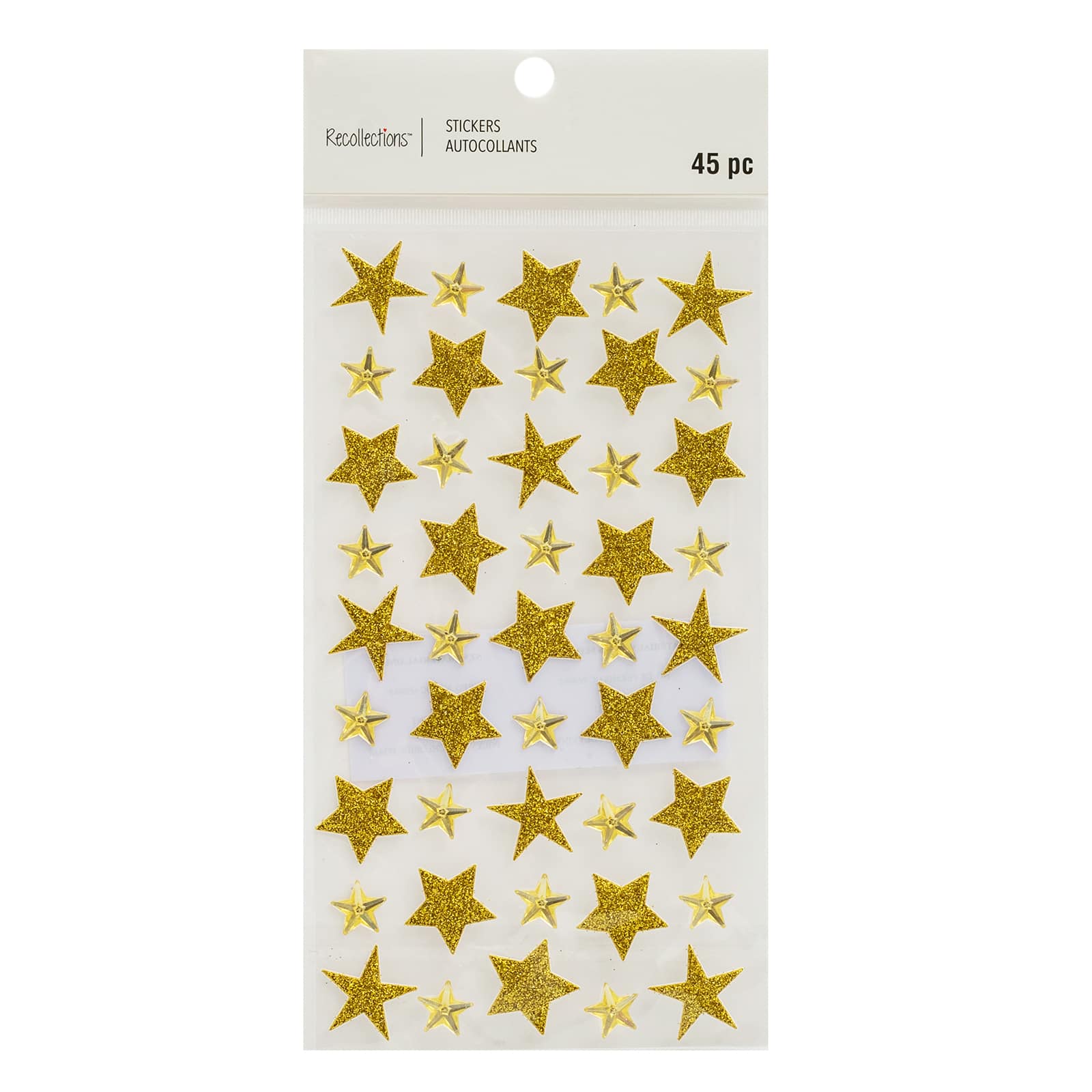 Recollections Gold Glitter Star Stickers - 45 ct