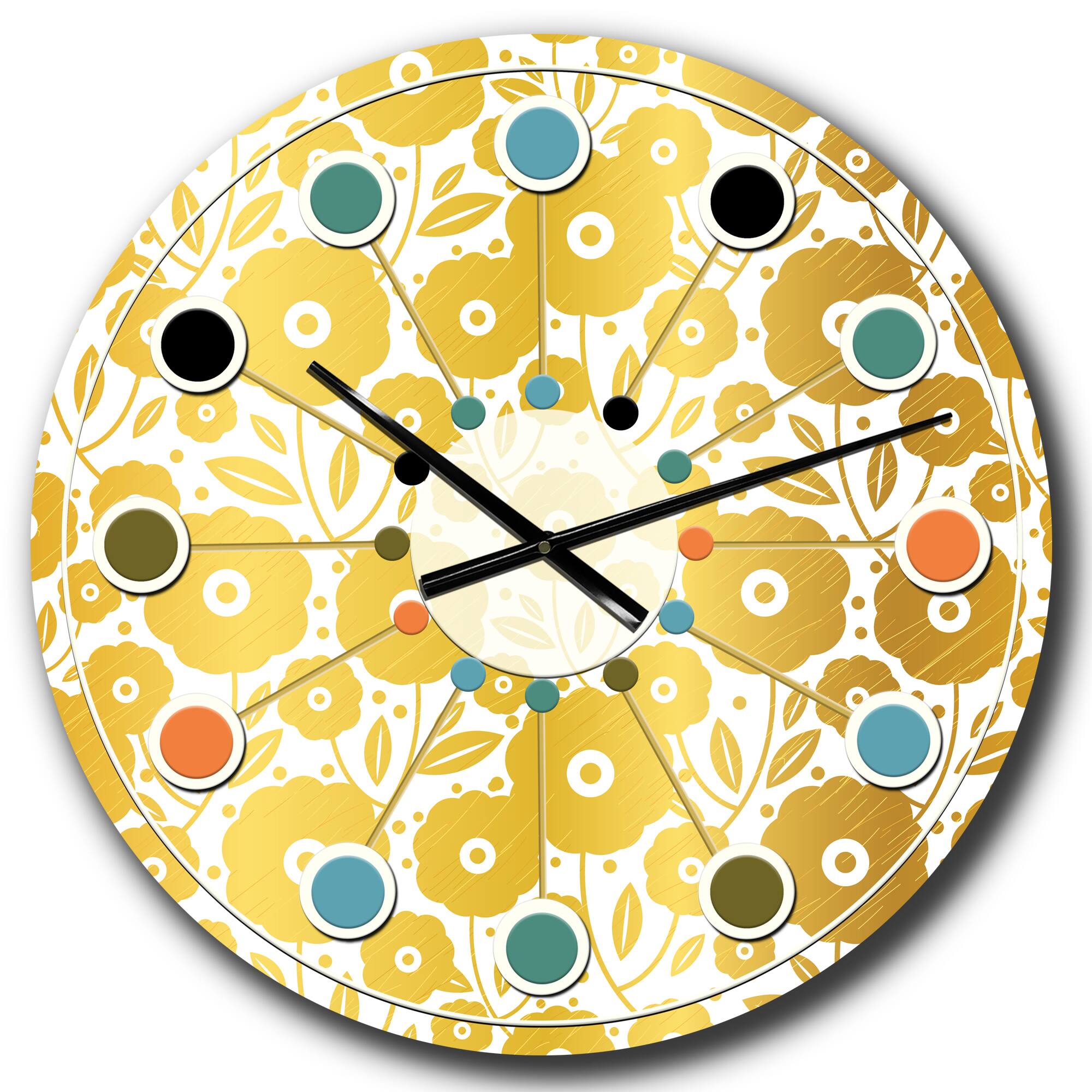 Designart 'Golden Floral I Mid-Century Modern Wall Clock
