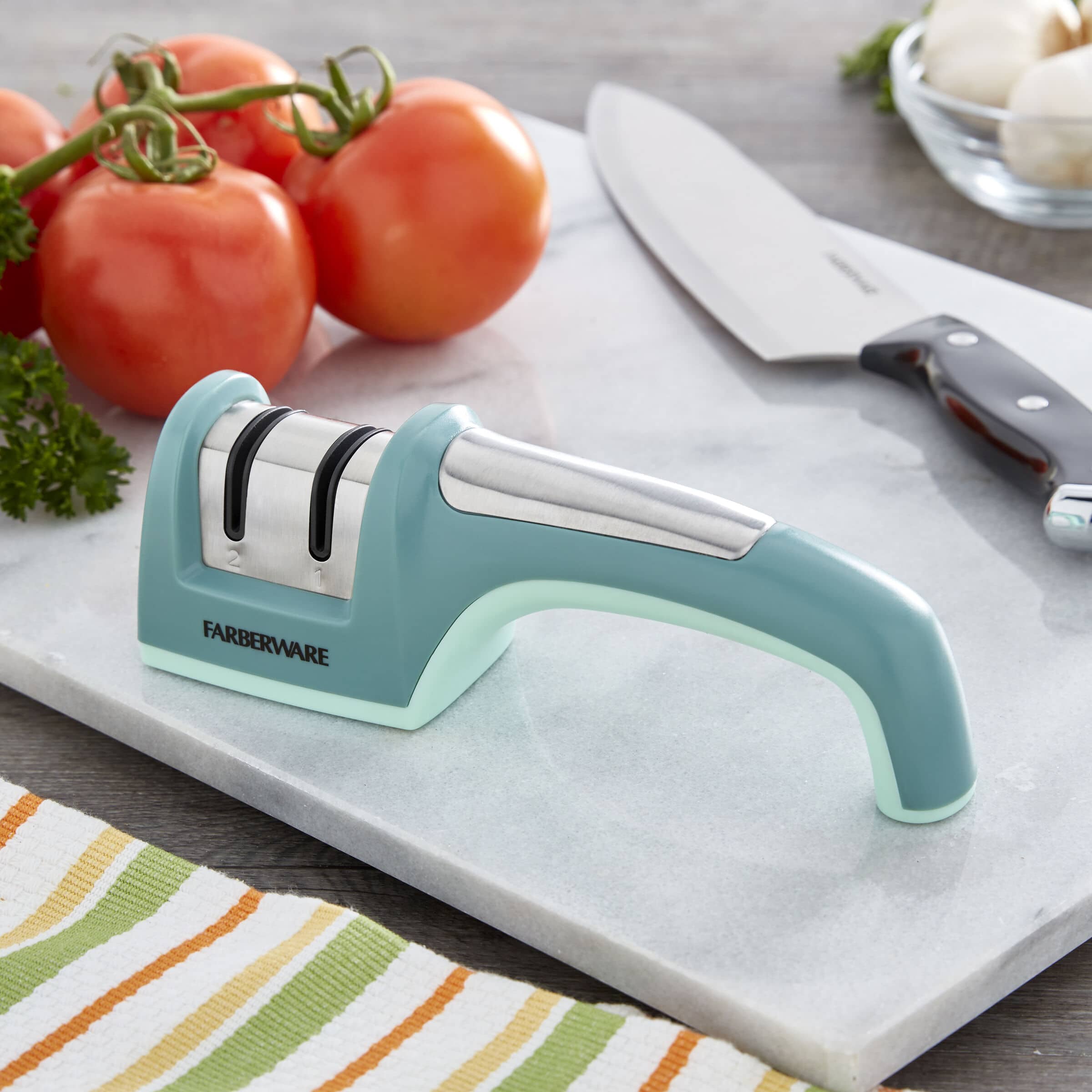 Farberware Edgekeeper Teal 2-Stage Handheld Kitchen Knife Sharpener