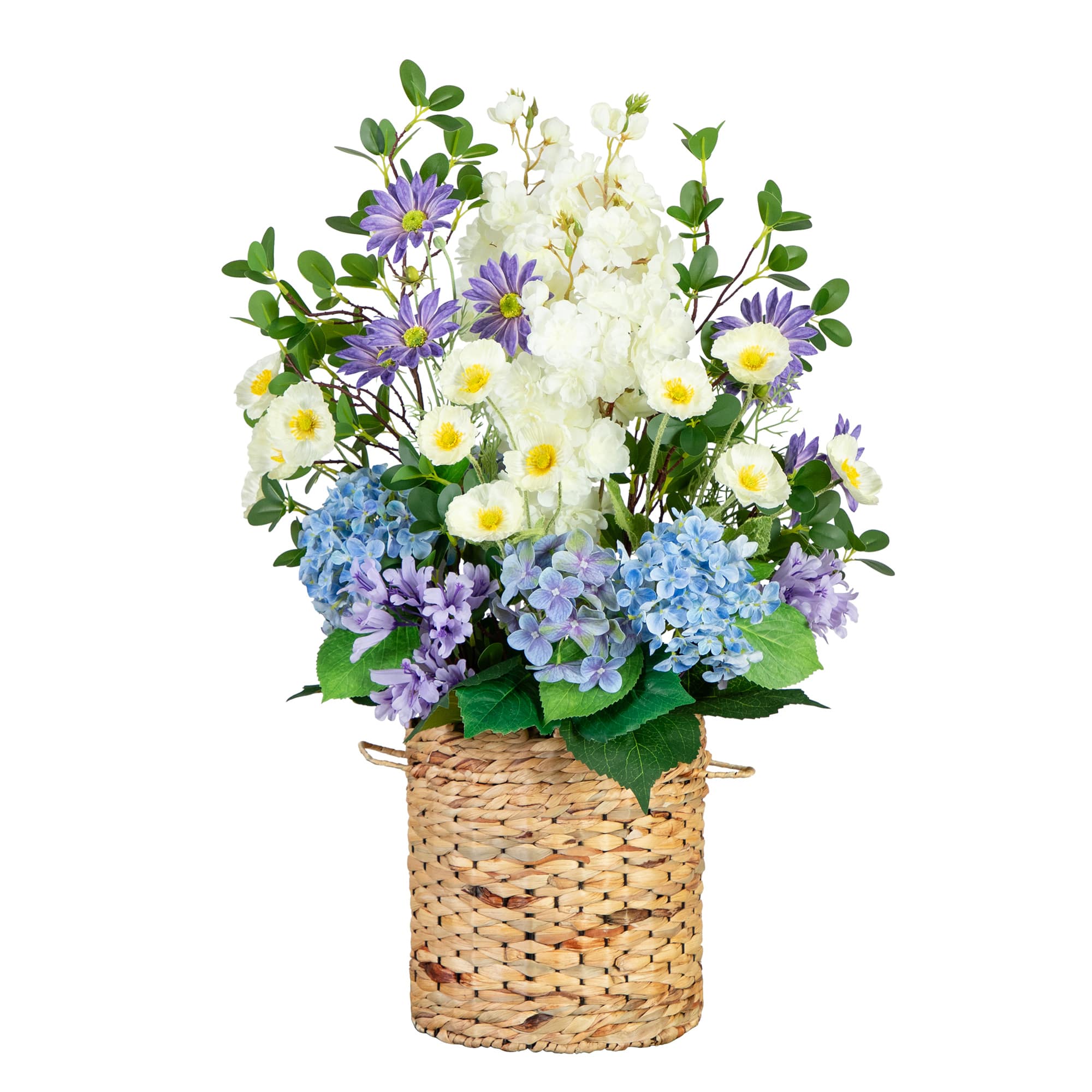 2.5ft. Artificial Mixed Flower & Hydrangea Arrangement in Hyacinth Weave Basket