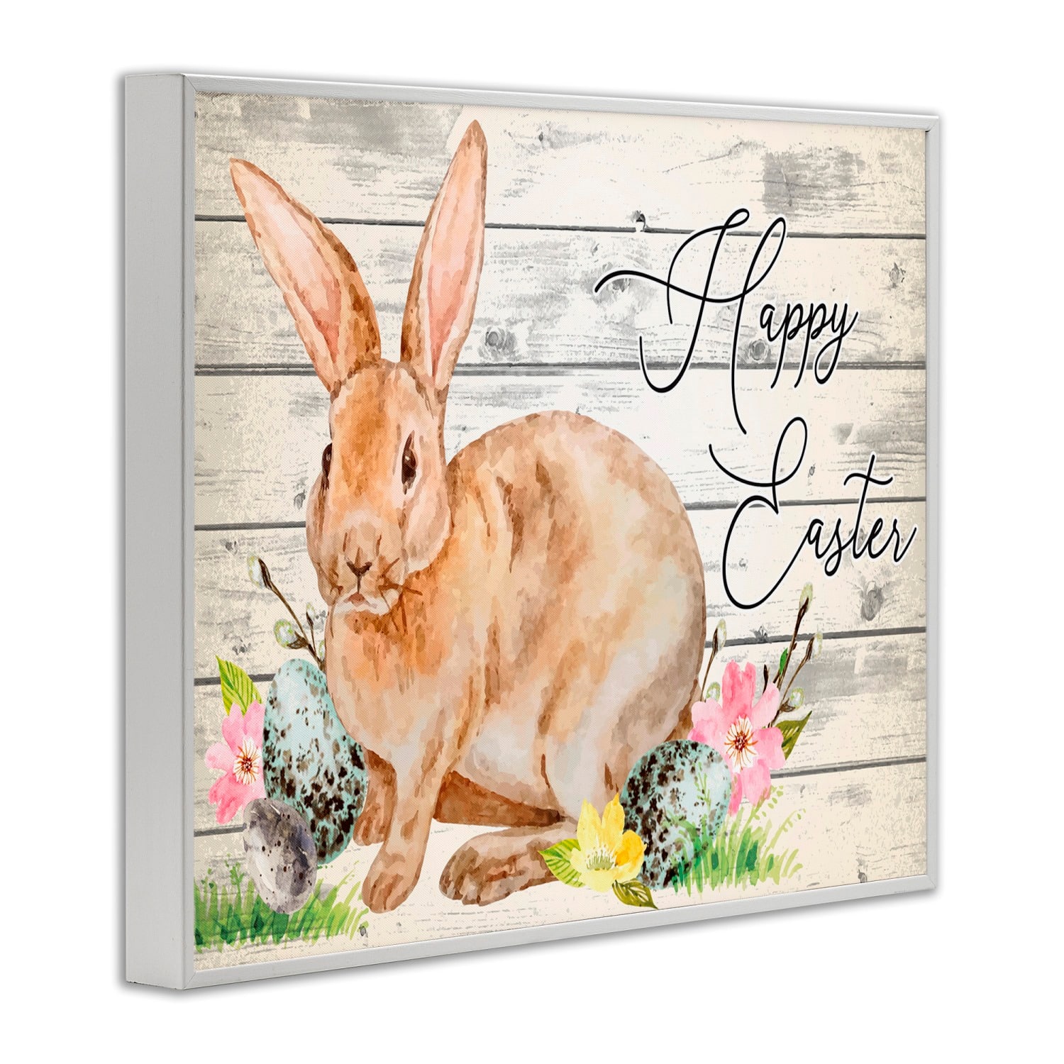 Stupell Industries Spring Floral Happy Easter Bunny Framed Giclee Art