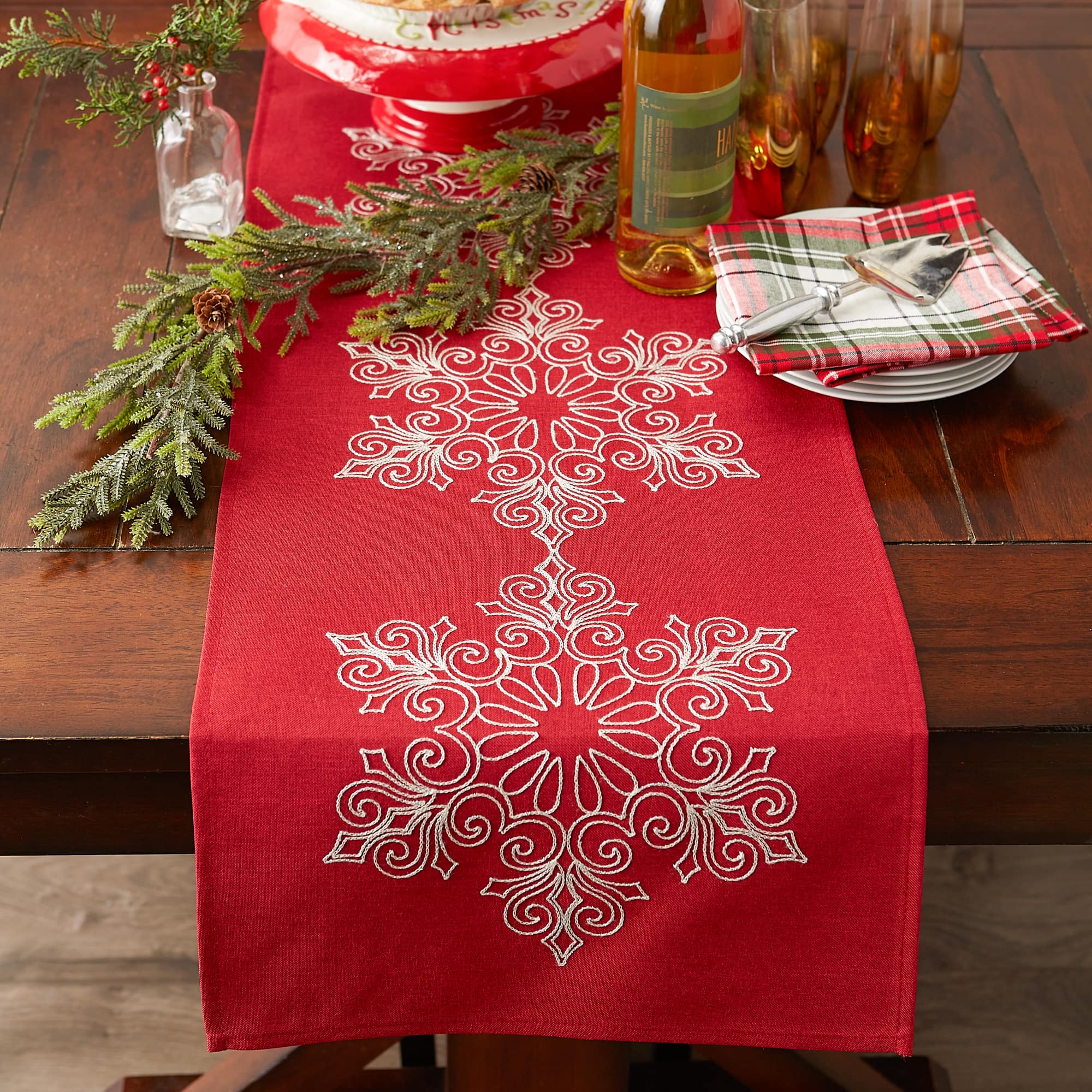 DII&#xAE; 70&#x22; Sparkle Snowflakes Embroidered Table Runner