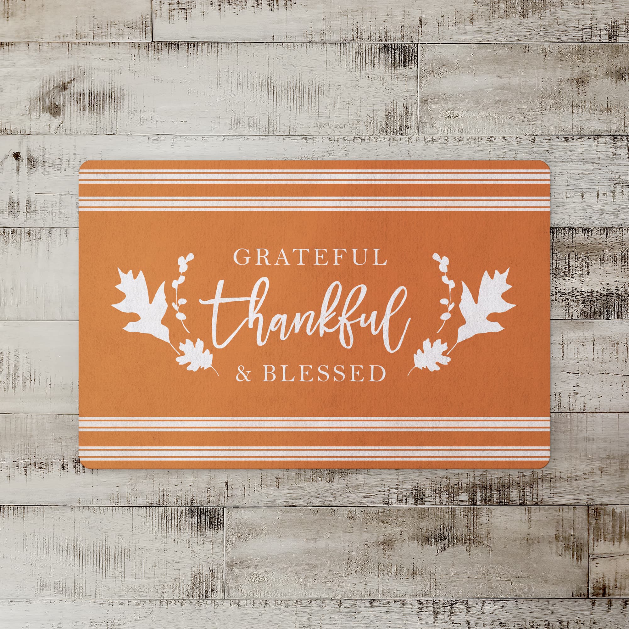 Grateful Thankful Blessed Stripes Floor Mat