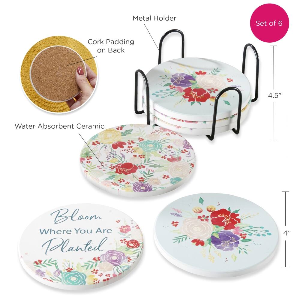 Kate Aspen® Garden Blooms Ceramic Coasters with Holder, 6ct.