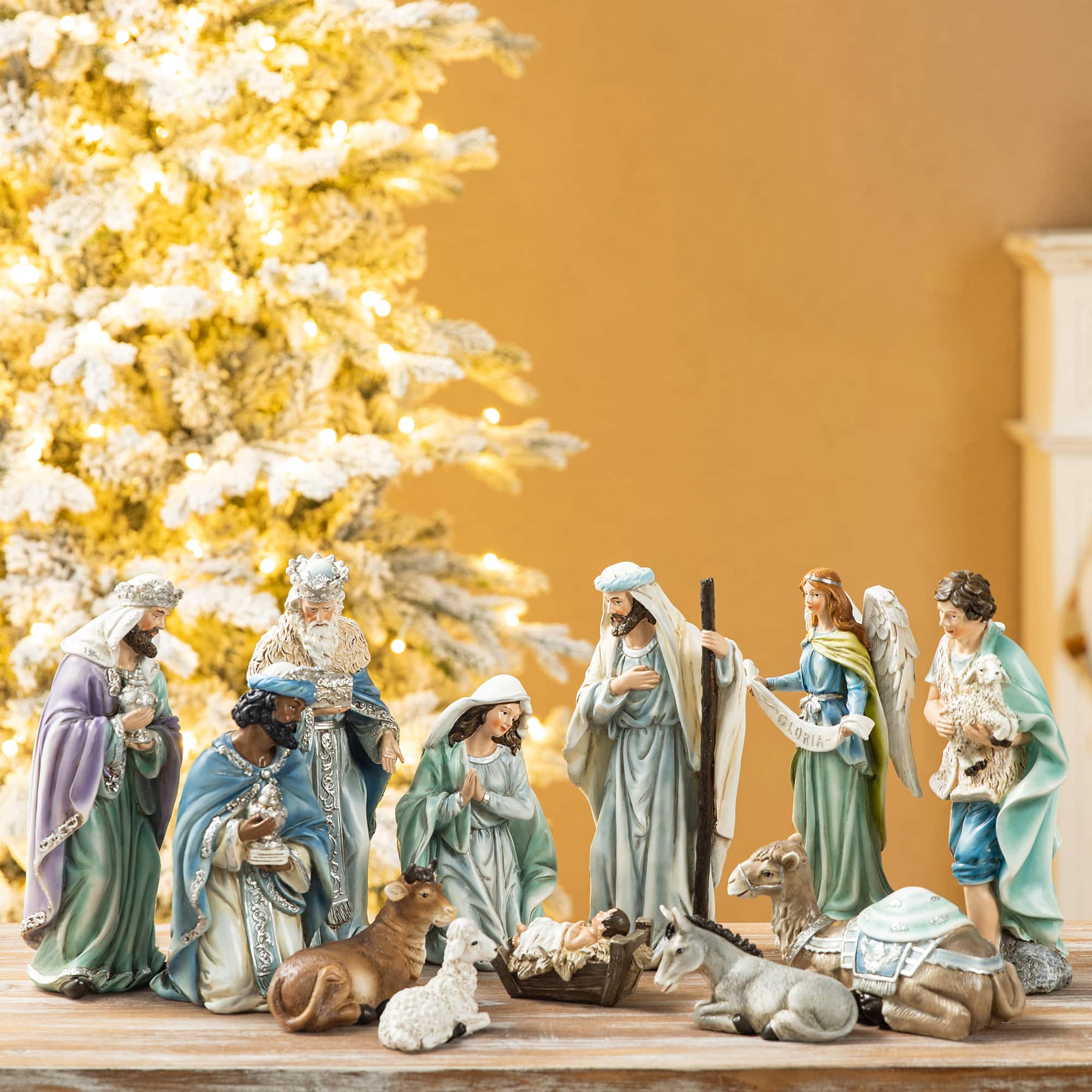 Glitzhome&#xAE; 12 Piece Deluxe Blue Nativity Figurine Set