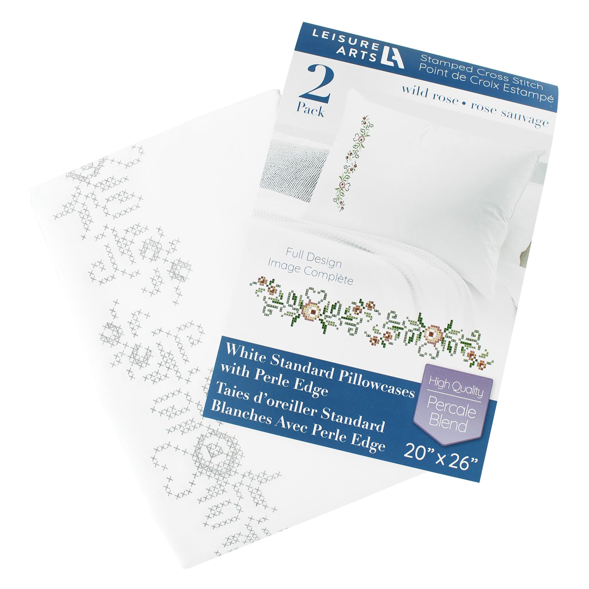 Leisure Arts&#xAE; Wild Rose Pillowcase Stamped Cross Stitch Kit