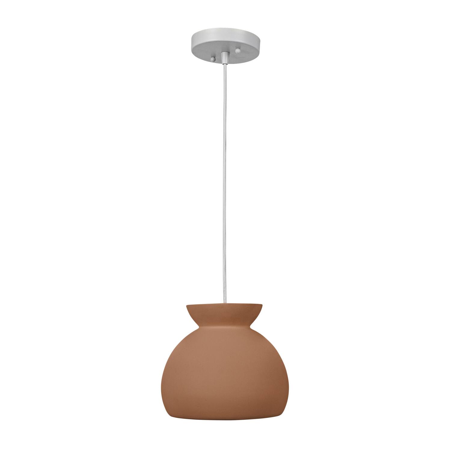 Hello Honey&#xAE; Sienna Matte Terra Cotta Boho Ceramic Ceiling Light with White Fabric Cord