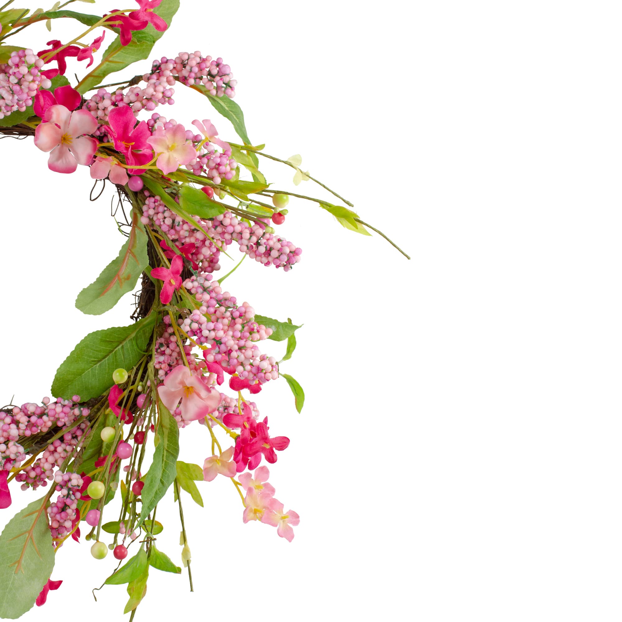 18&#x22; Pink Geranium &#x26; Berry Artificial Spring Floral Wreath