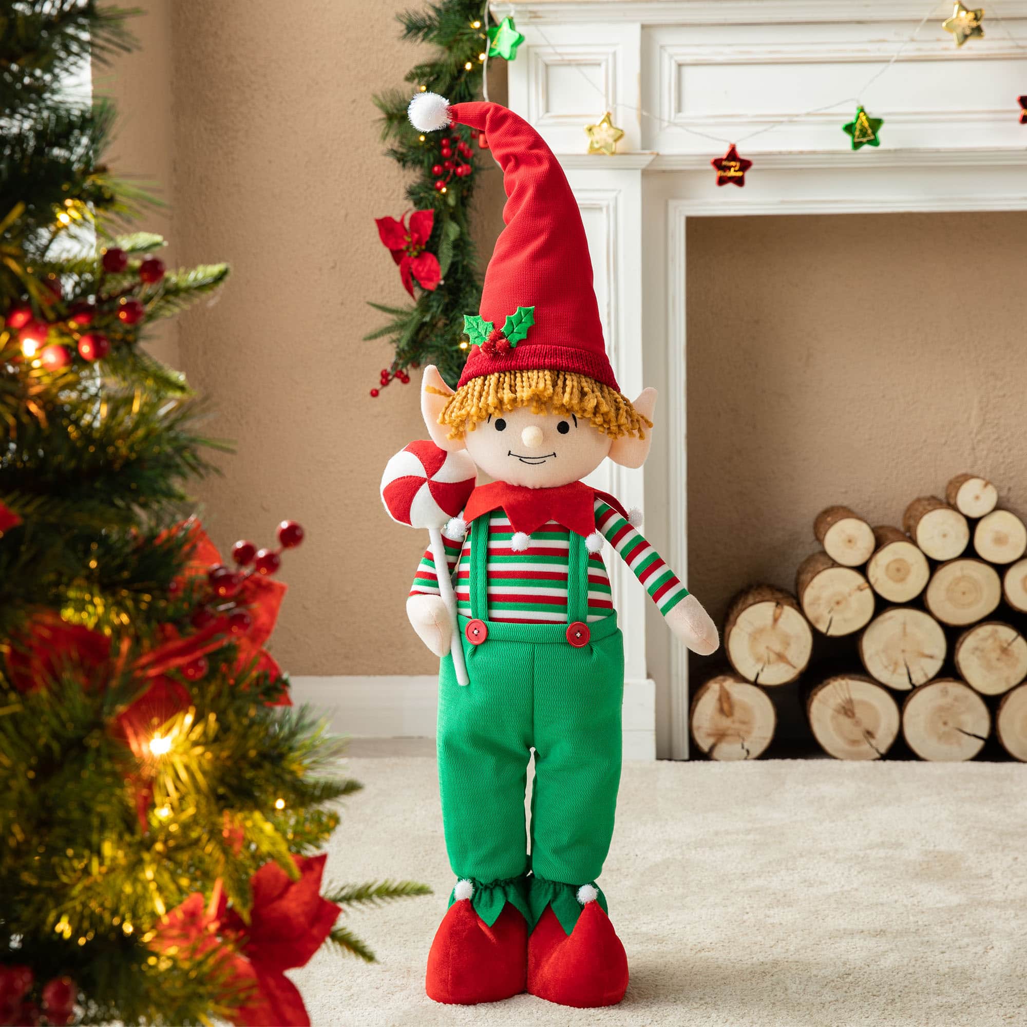 Glitzhome® 39" Telescopic Christmas Elf Boy Standing Décor