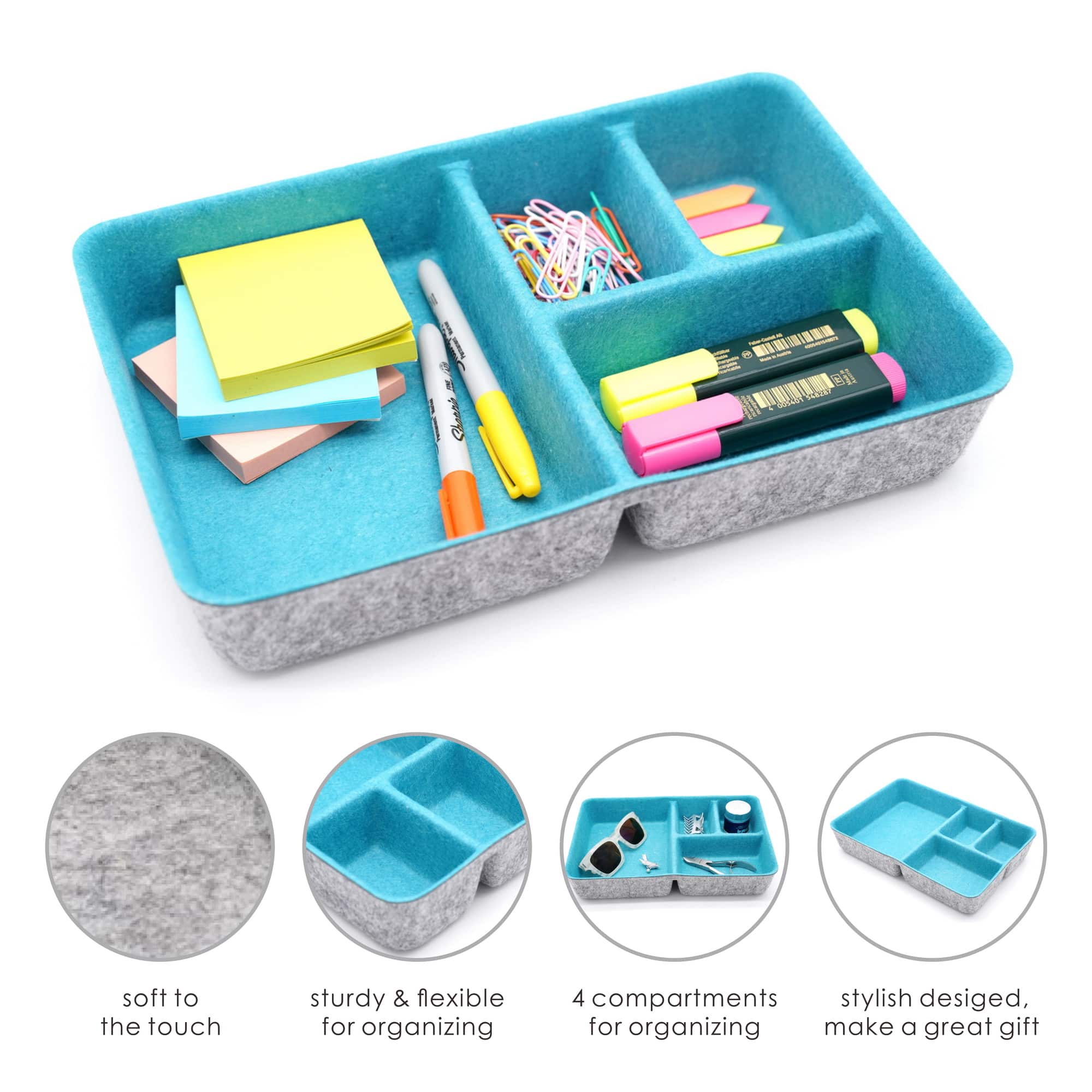 Welaxy 2 Piece Felt 4 Compartment Drawer Organizer Trays