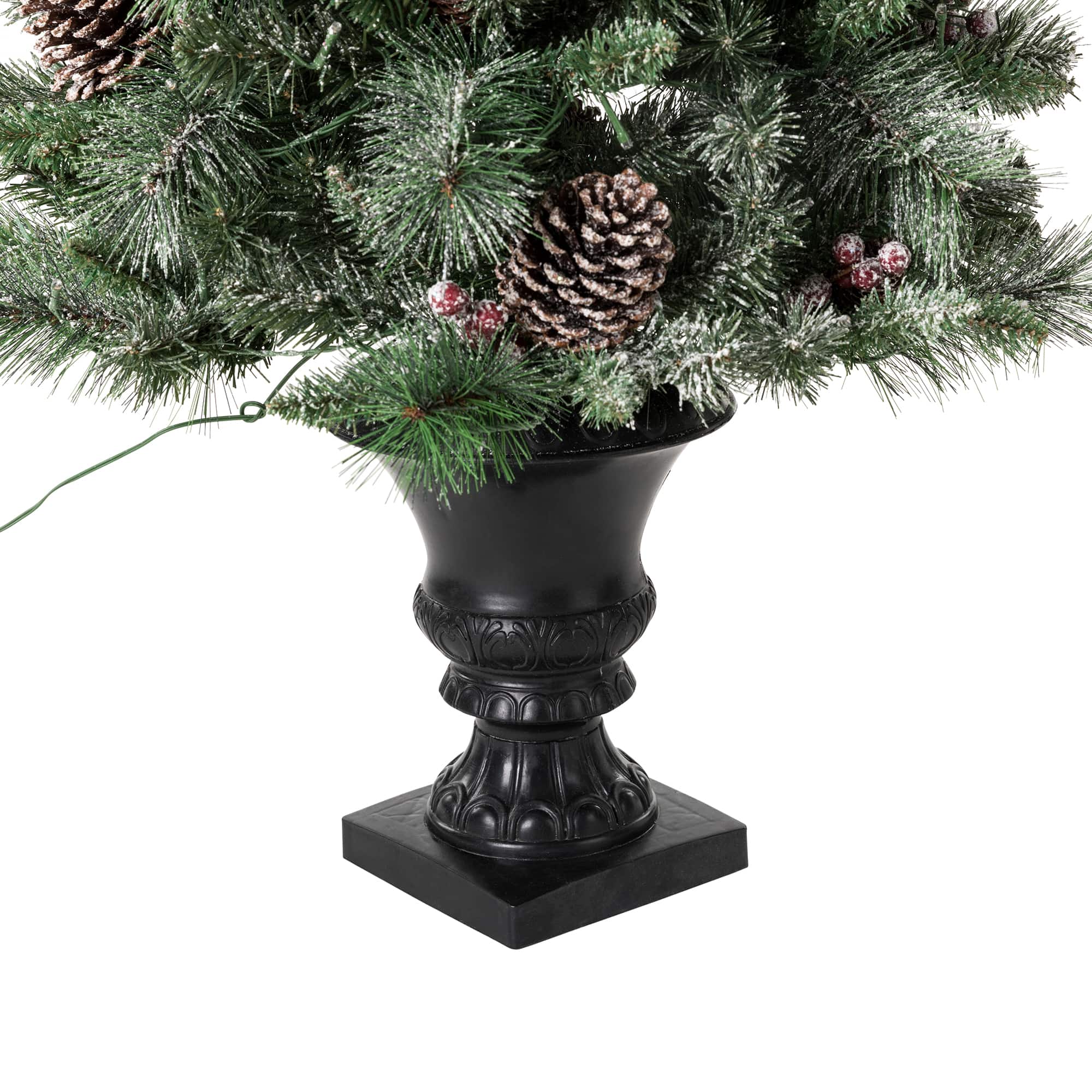 5ft. Pre-Lit Flocked Pine Artificial Christmas Tree in Black Urn, Warm White Lights
