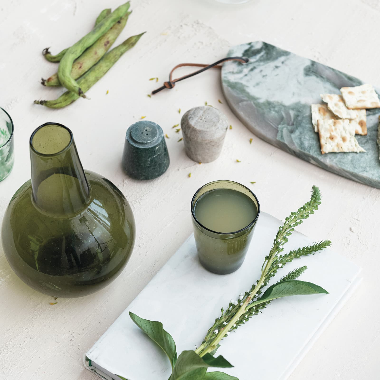 Hello Honey&#xAE; 9&#x22; Green Verdant Elegance Glass Carafe Set