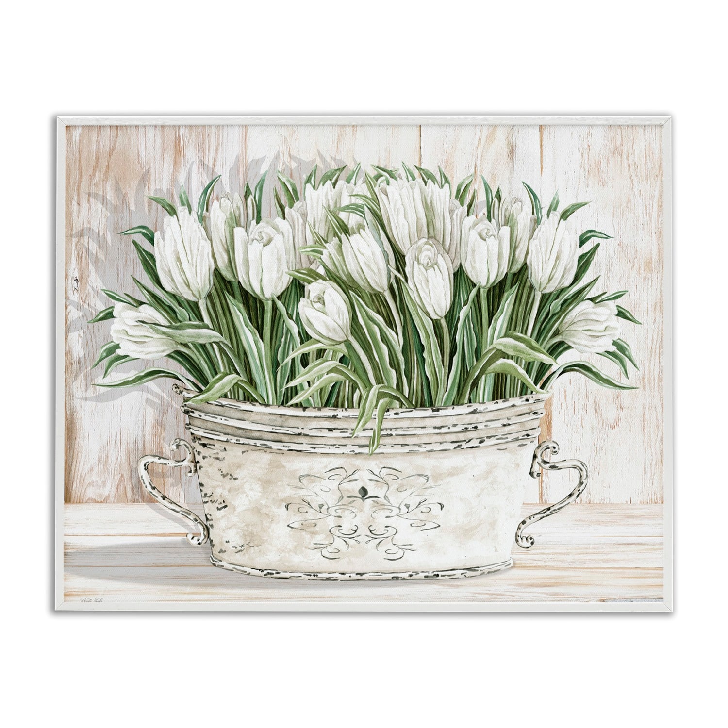 Stupell Industries Fresh White Tulip Flowers Vintage Framed Giclee Art