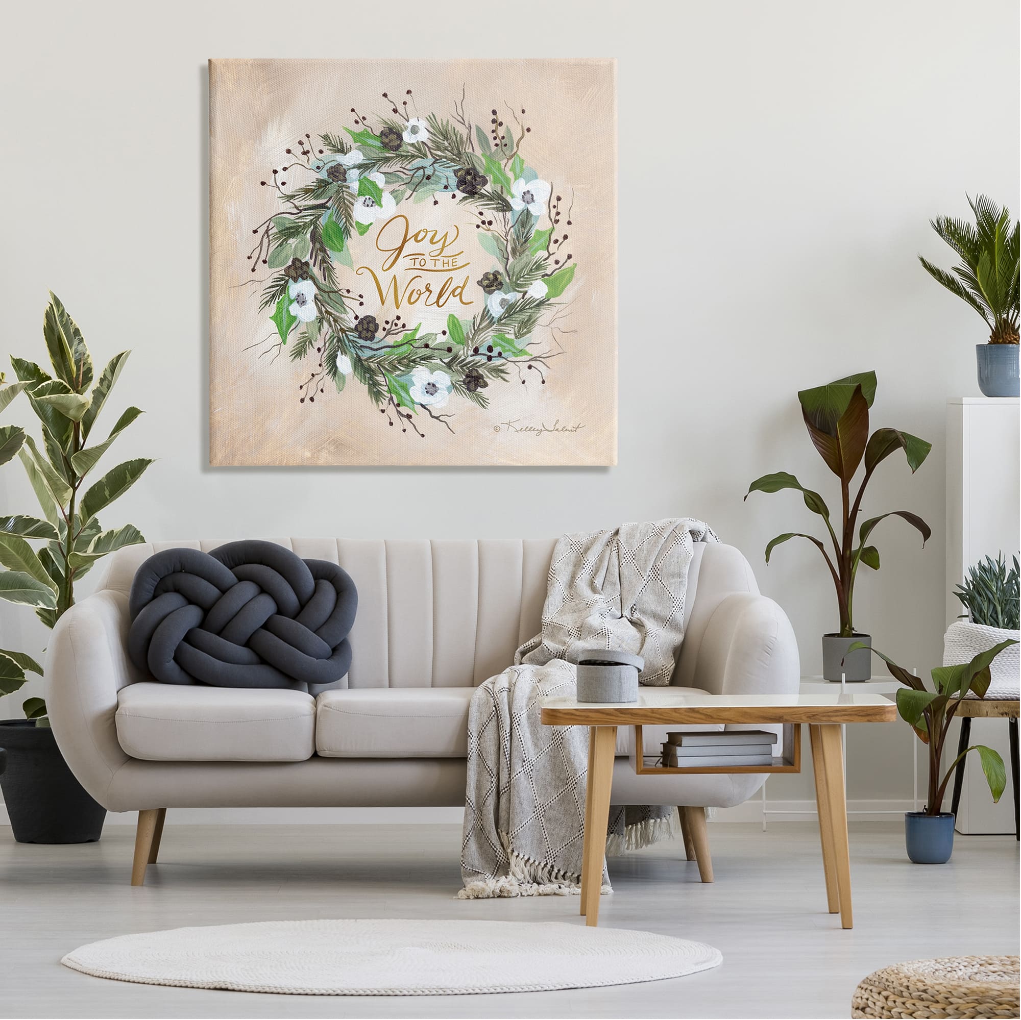 Stupell Industries Joy To The World Holiday Floral Wreath Canvas Wall Art