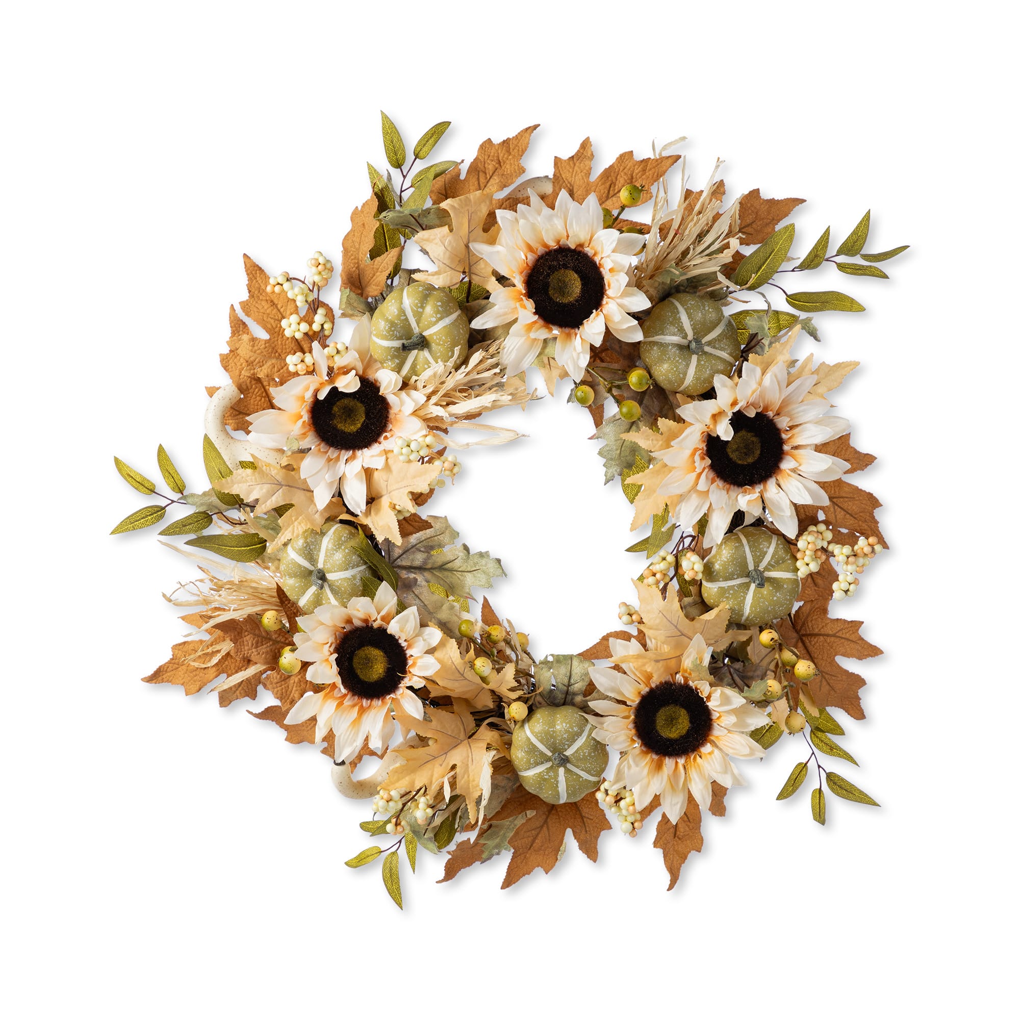 Glitzhome® 24" Fall Neutral Sunflower, Pumpkin and Leaf Wreath