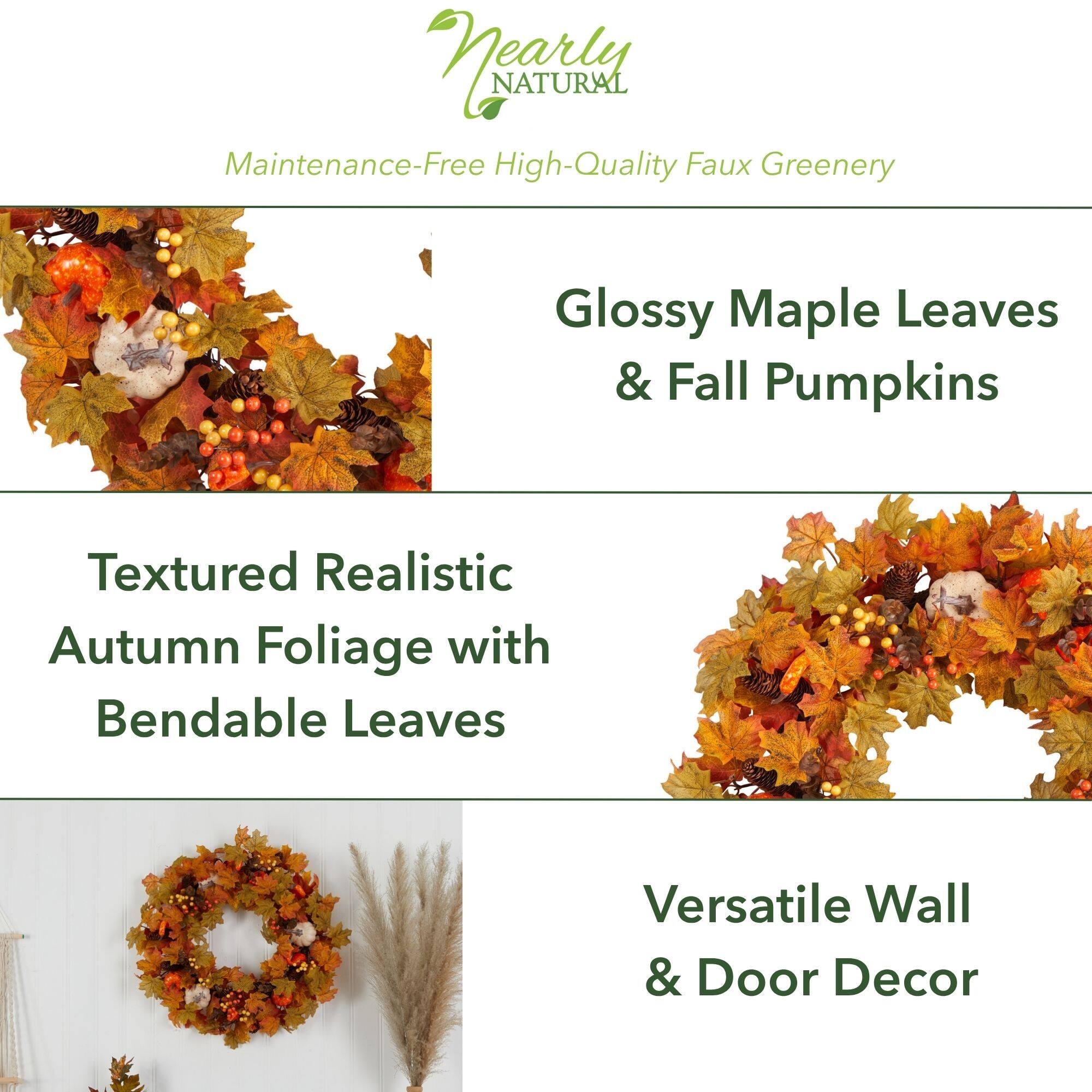 30" Autumn Pumpkin & Maple Leaf Fall Wreath