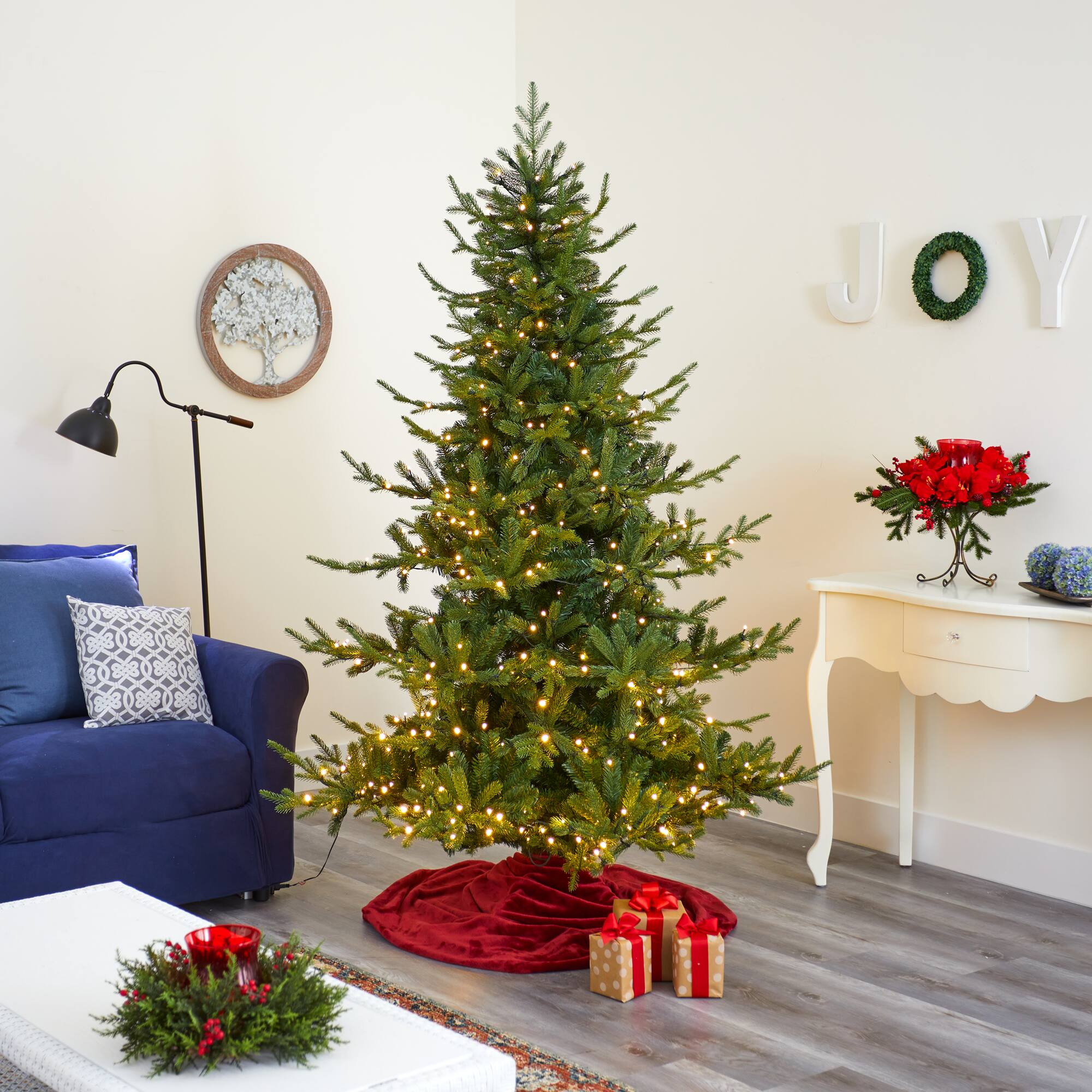 7ft. Pre-Lit Swedish Fir Artificial Christmas Tree with Warm White LED Lights