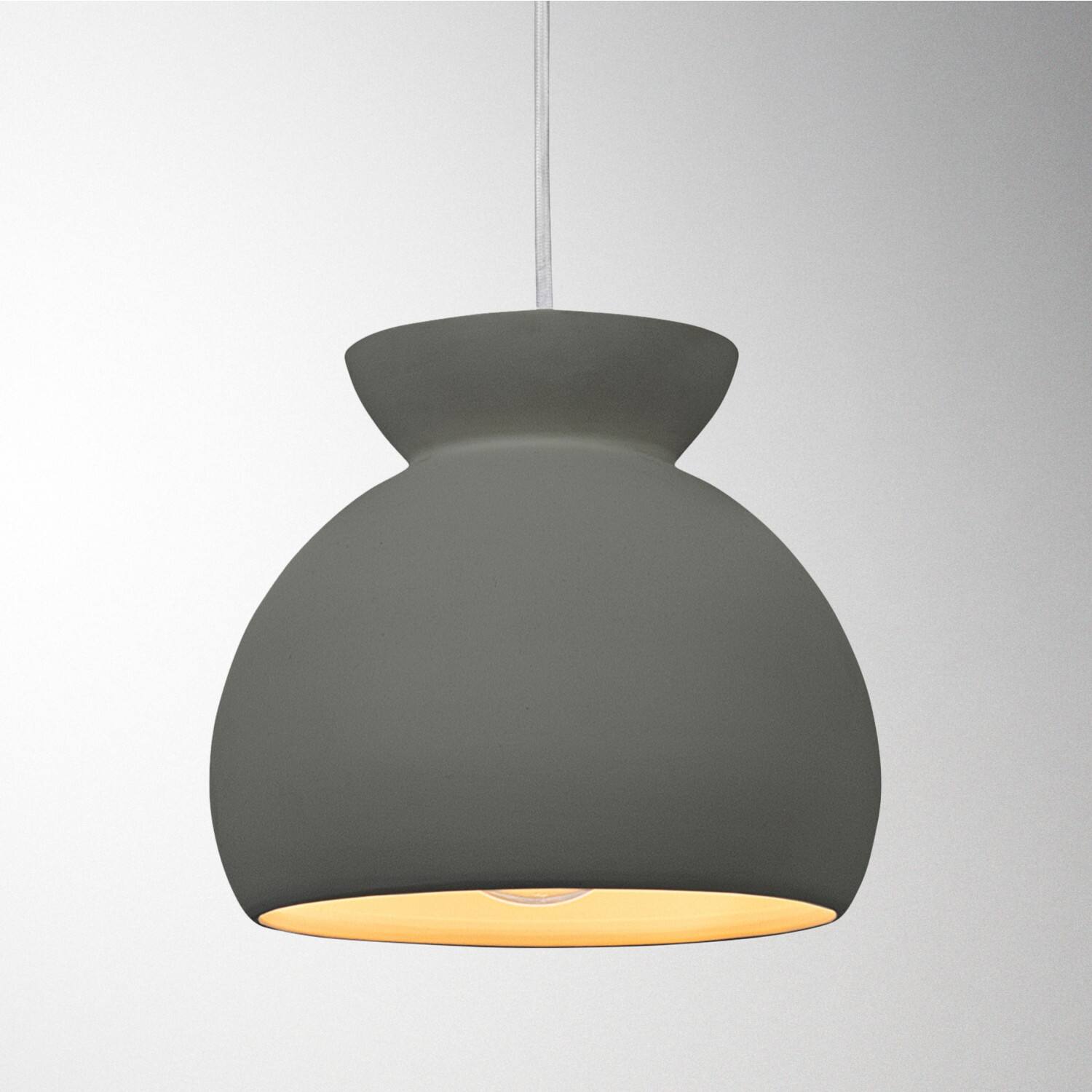 Hello Honey® Sienna Matte Charcoal Boho Ceramic Ceiling Light with White Fabric Cord