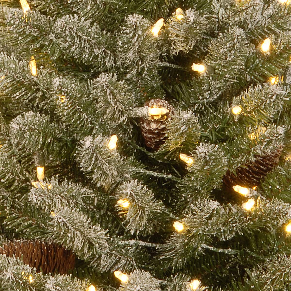3ft. Snowy Concolor Fir with Snowy Pinecones Artificial Christmas Tree In Burlap Base, Warm White LED Lights