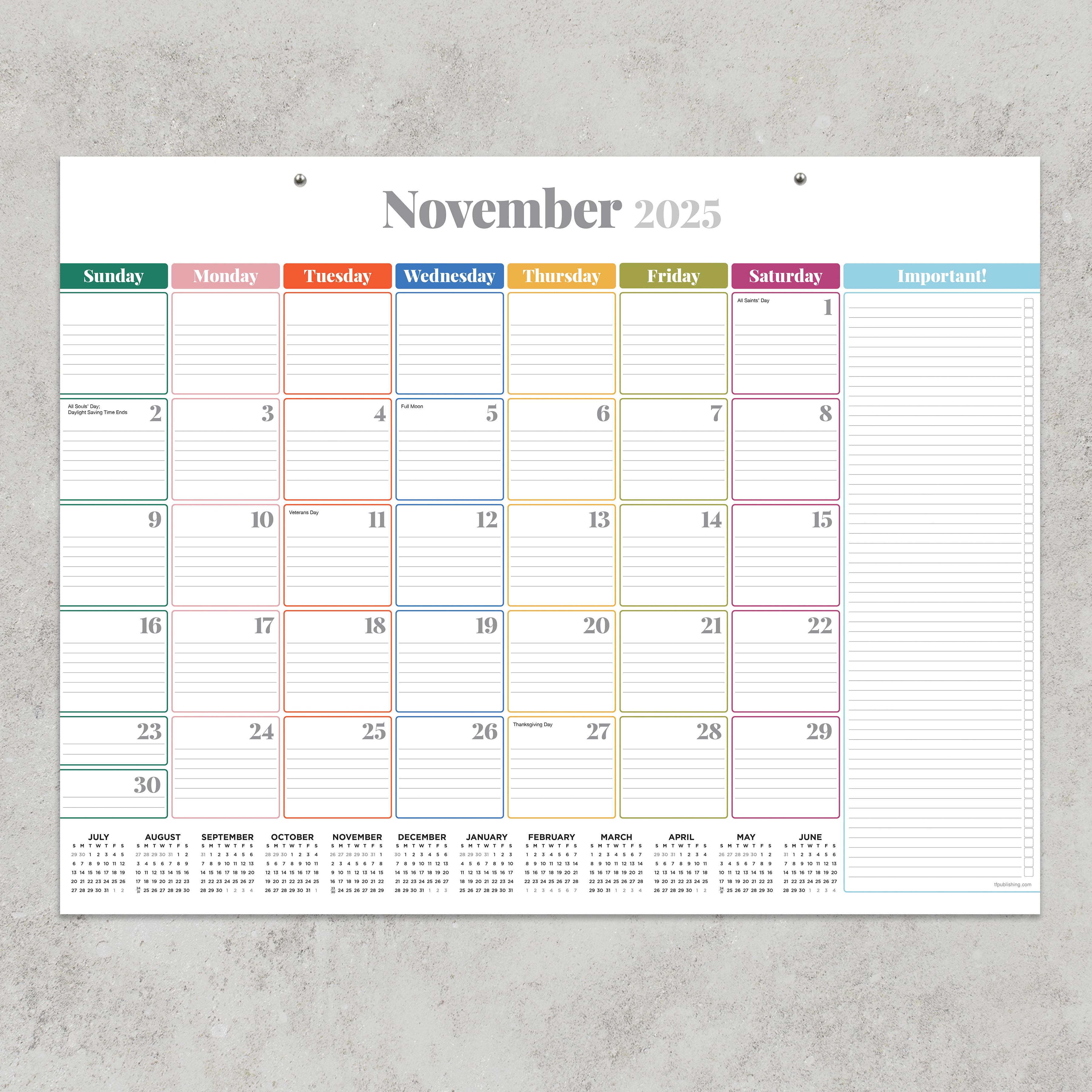 July 2025 - June 2026 Large Rainbow Blocks Desk Pad Monthly Blotter Calendar