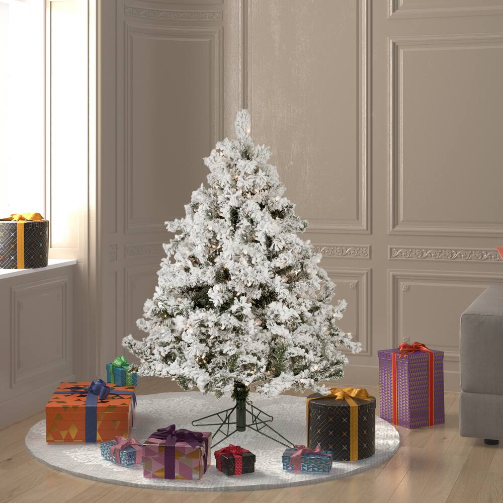 4.5ft. Pre-Lit Flocked Alaskan Pine Artificial Christmas Tree, Clear Lights