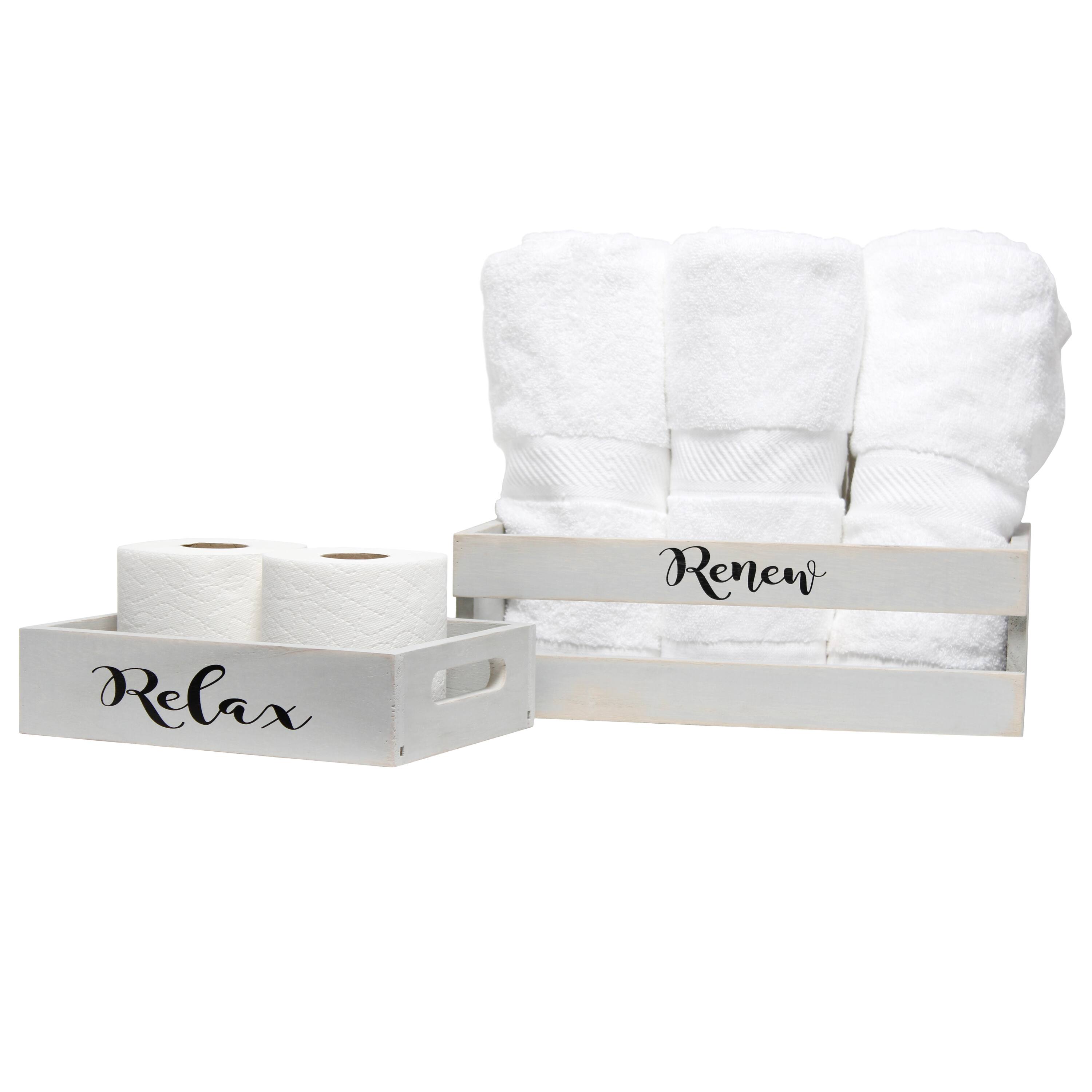 Elegant Designs Small Gray Wash Towel Holder, Frame & Toilet Paper Holder Set