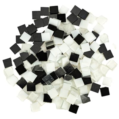 Oceanside Compatible™ Small Black and White Mosaic Stained Glass Squares, 8oz. image