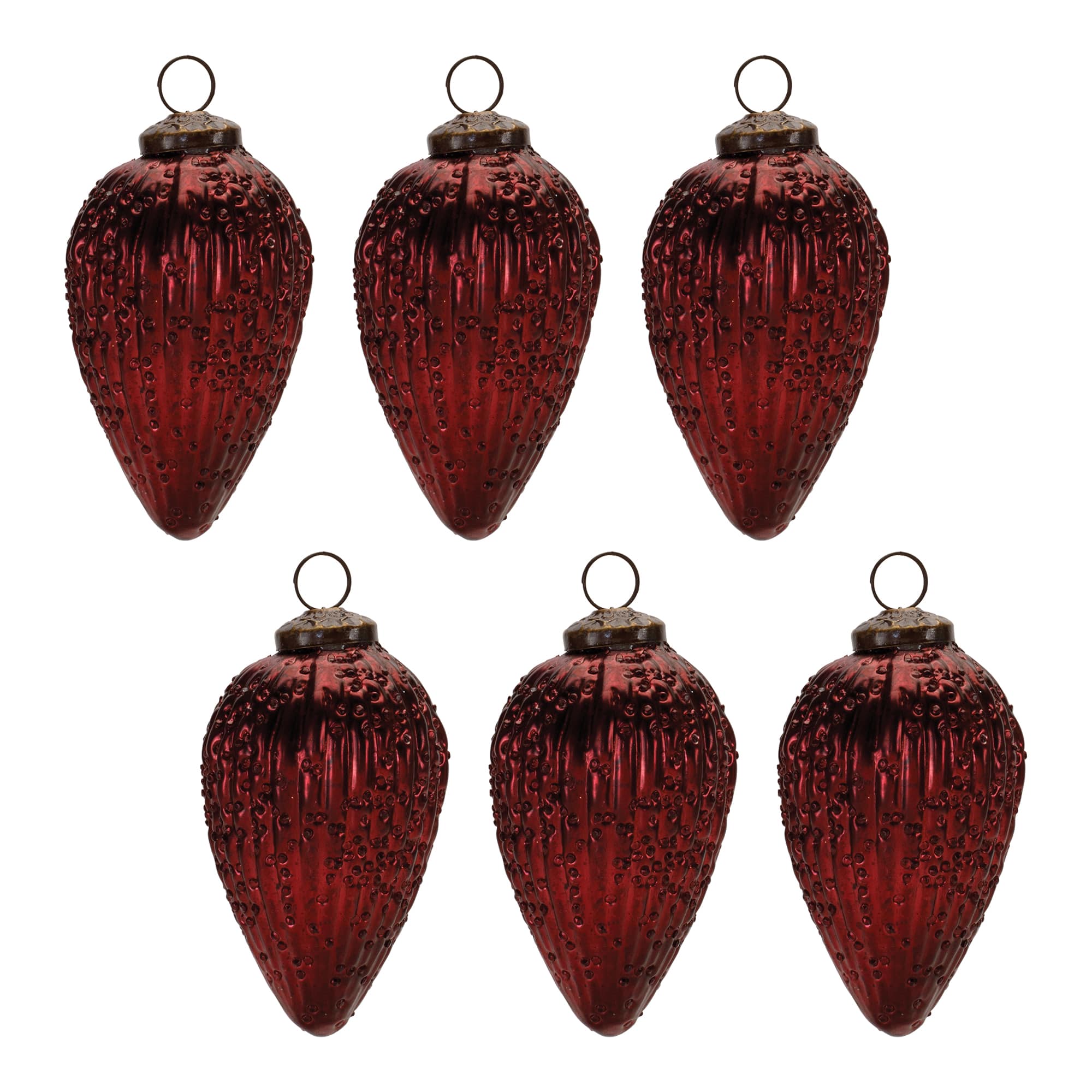4.5&#x22; Burgundy Ribbed Glass Drop Oranments, 6ct.