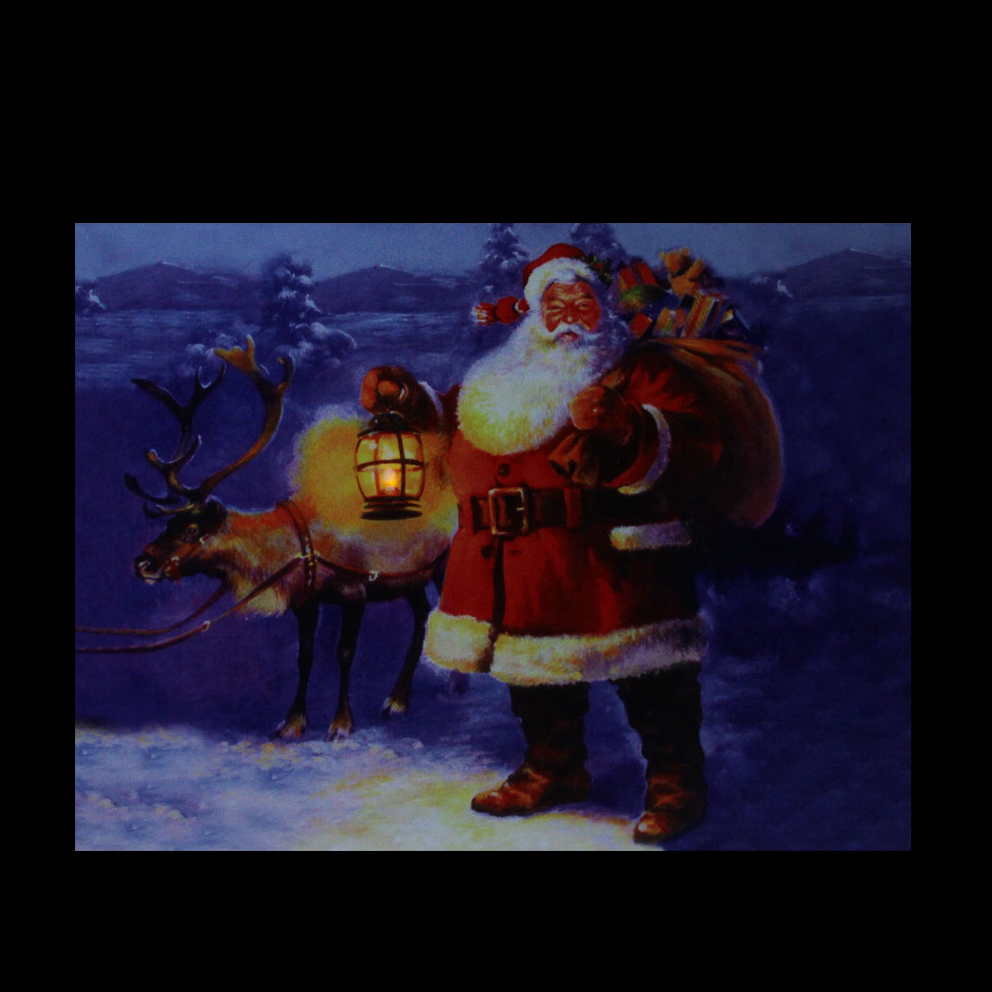 LED Lighted Santa Claus With Reindeer Christmas Canvas Wall Art