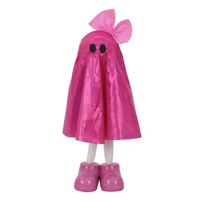 10.5" Standing Fabric Glitter Ghost with Bow Tabletop Décor by Ashland®