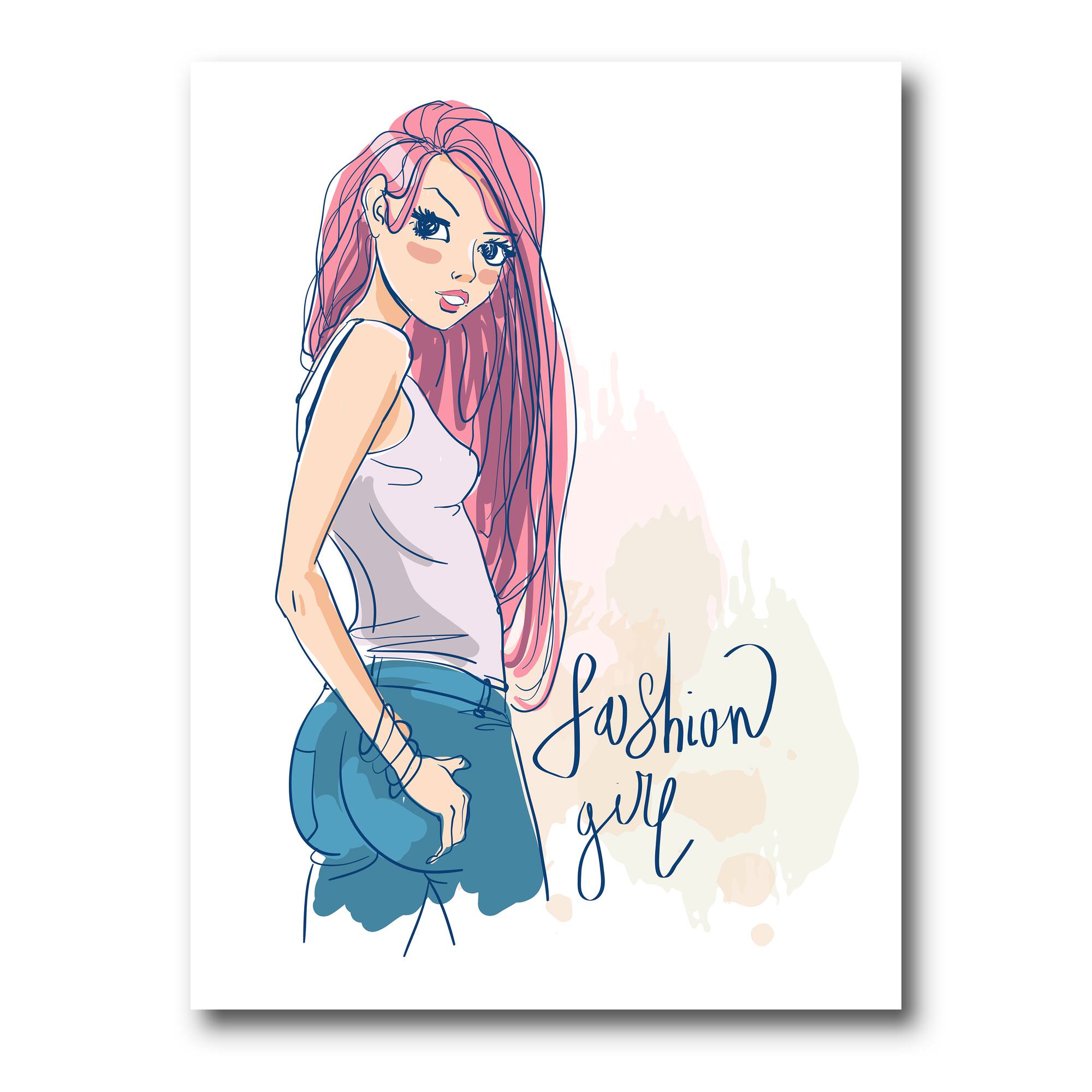 Designart - Trendy Fashion Girl I - Children&#x27;s Art Canvas Wall Art Print