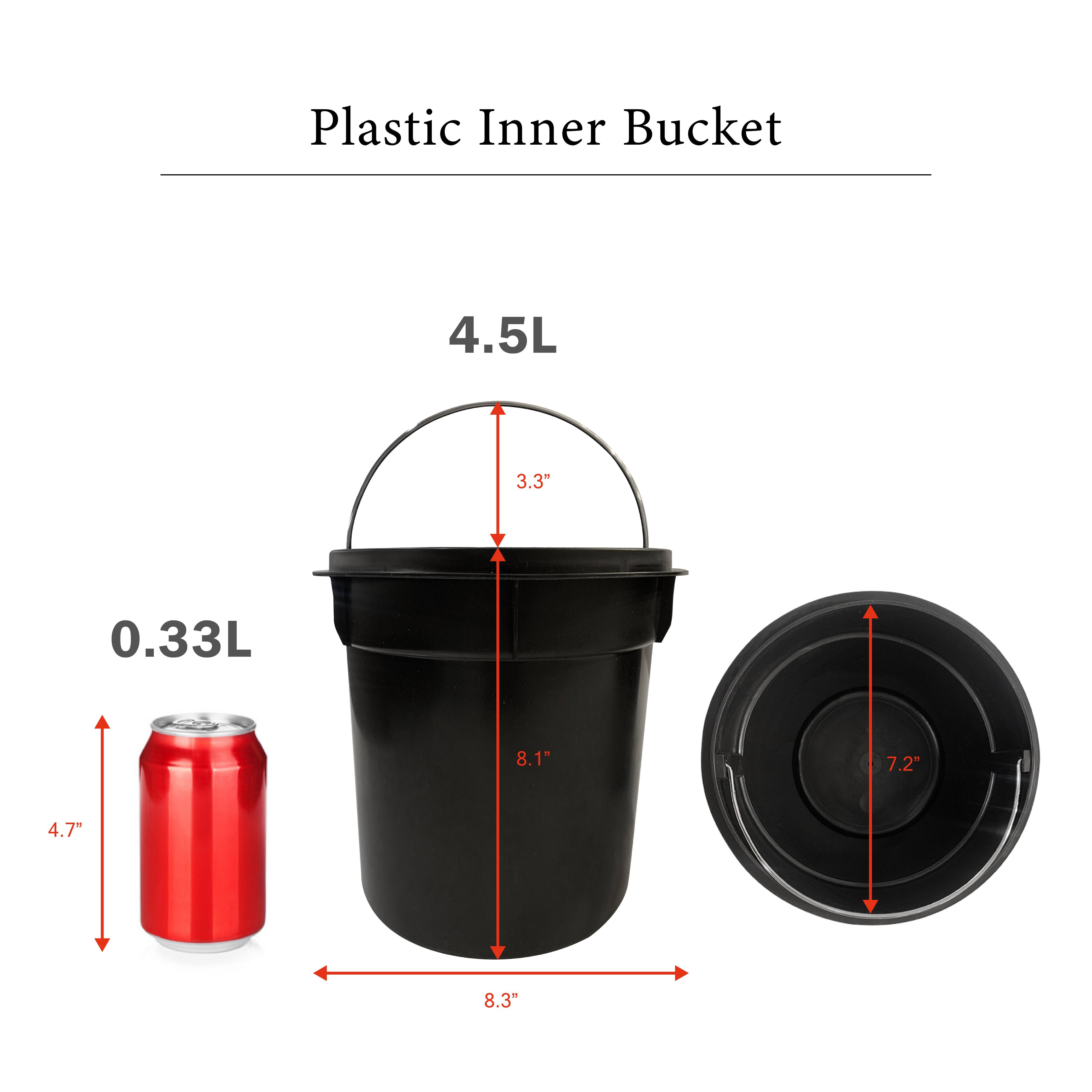 SunnyPoint 1.25gal. Black Round Trash Can with Plastic Inner Bucket