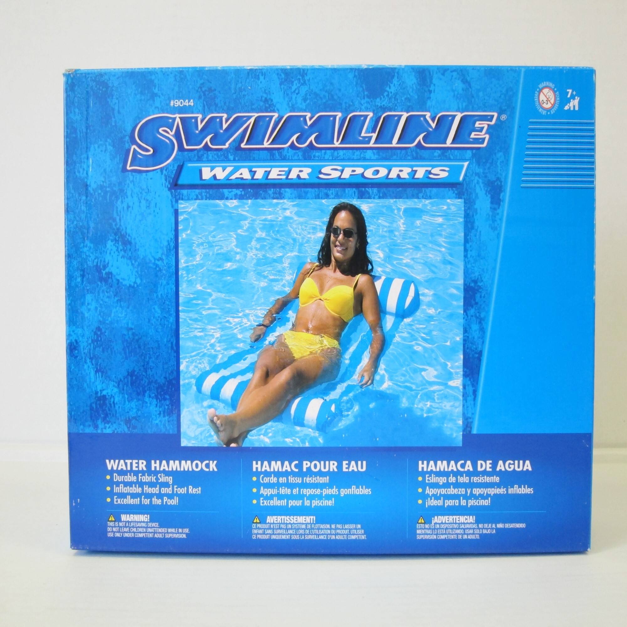 Swimline 4ft. Blue & White Inflatable Water Sports Striped Hammock Pool Raft