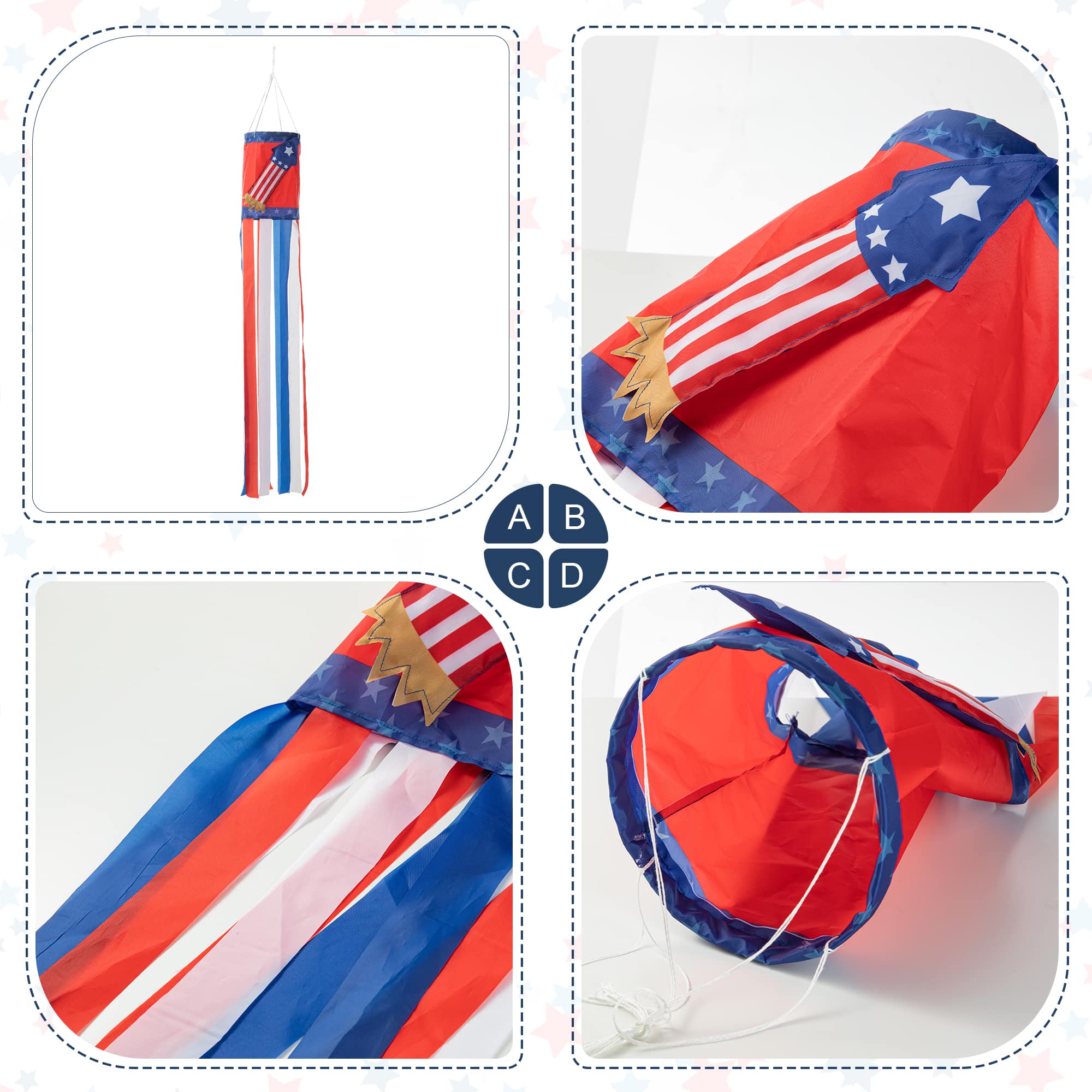 Glitzhome® 44" Patriotic Americana Uncle Sam Hat & Fireworks Windsocks Set