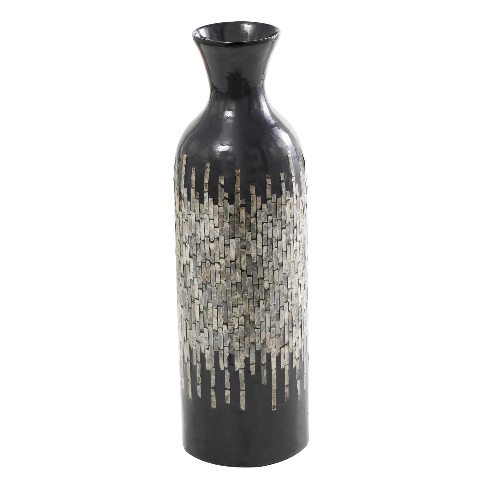 27&#x22; Black Capiz Shell Handmade Vase with Gray Ombre Design