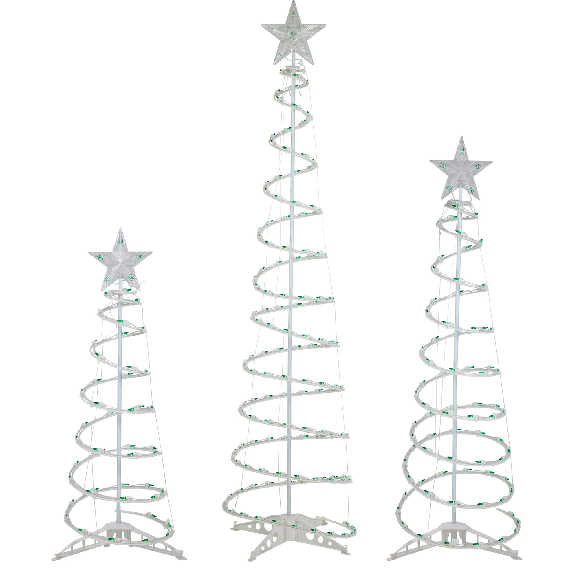 Green Lighted Spiral Christmas Trees Set