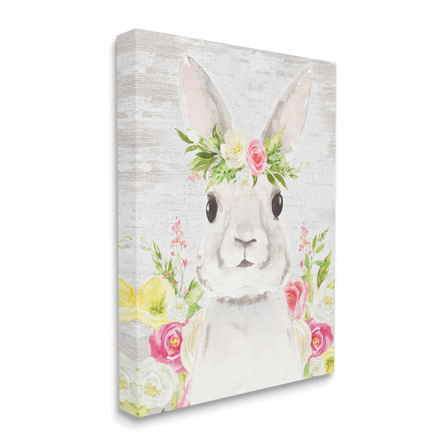 Stupell Industries Rustic Easter Bunny Flower Crown Spring Bouquet Canvas Wall Art