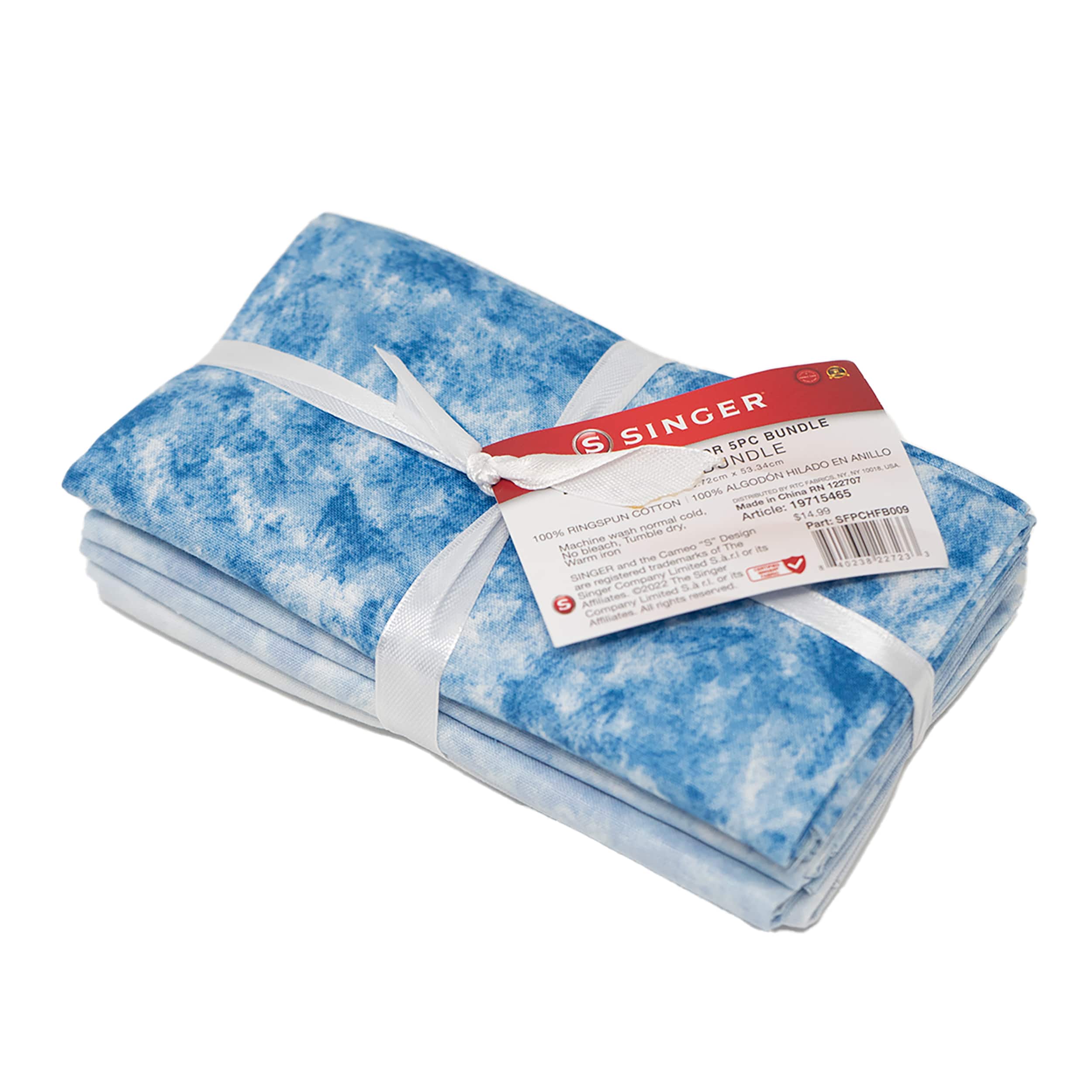 SINGER Christmas Blue Tonal Blender Cotton Fabric Fat Quarter Bundle