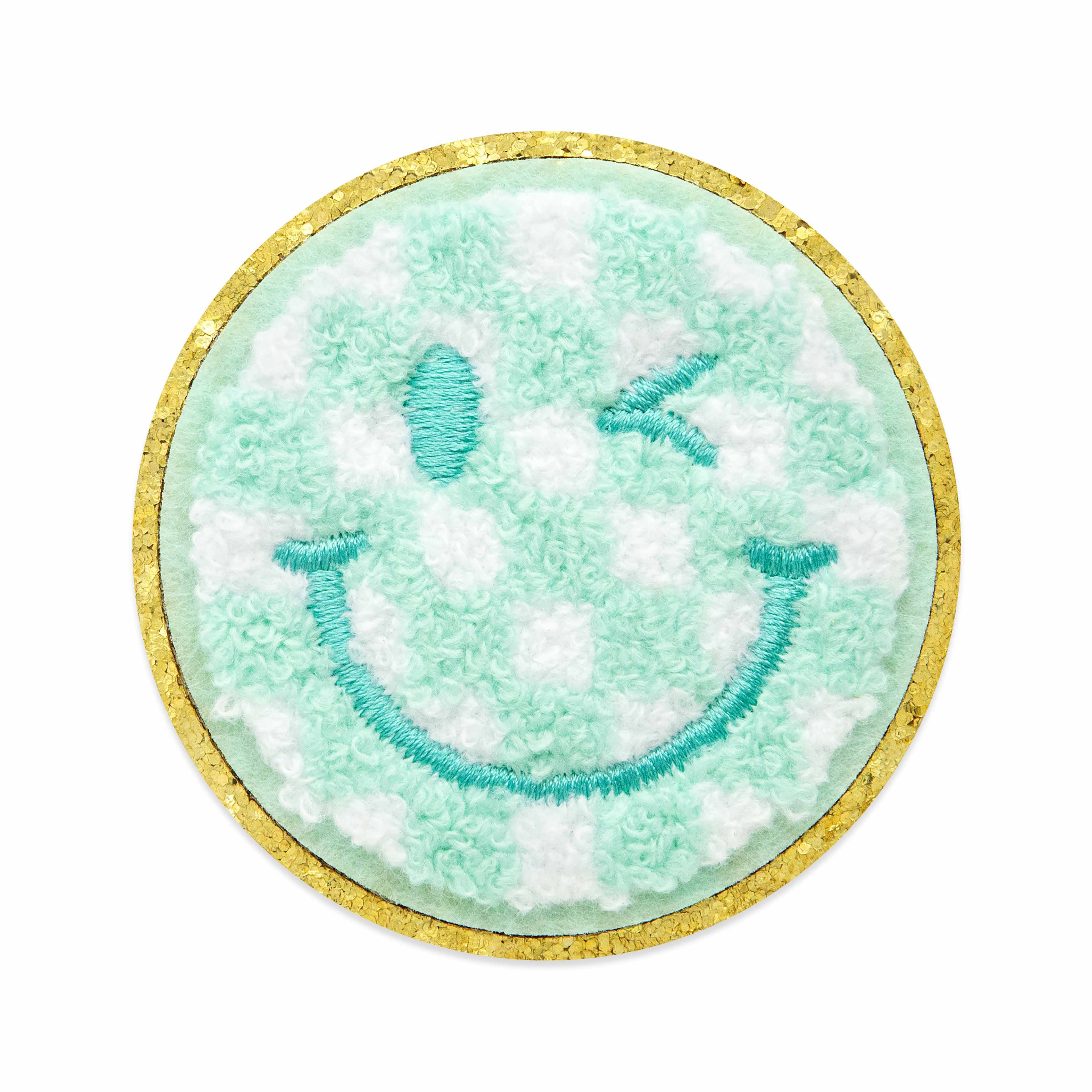 Summer Blue Smiley Face Iron On &#x26; Adhesive Patch by Make Market&#xAE;