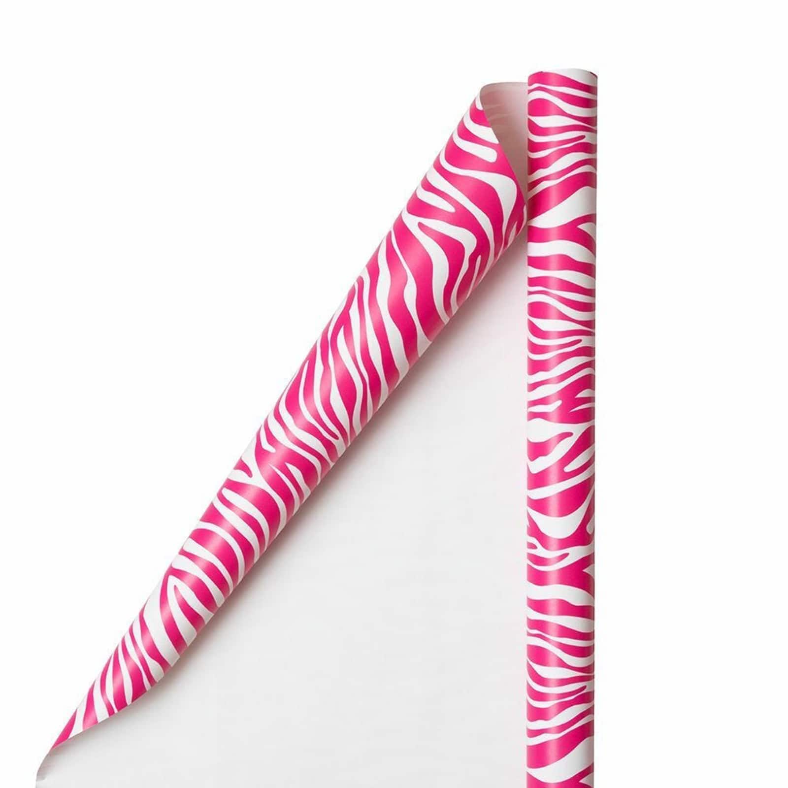 JAM Paper Safari Pink & White Zebra Gift Wrap, 2ct.